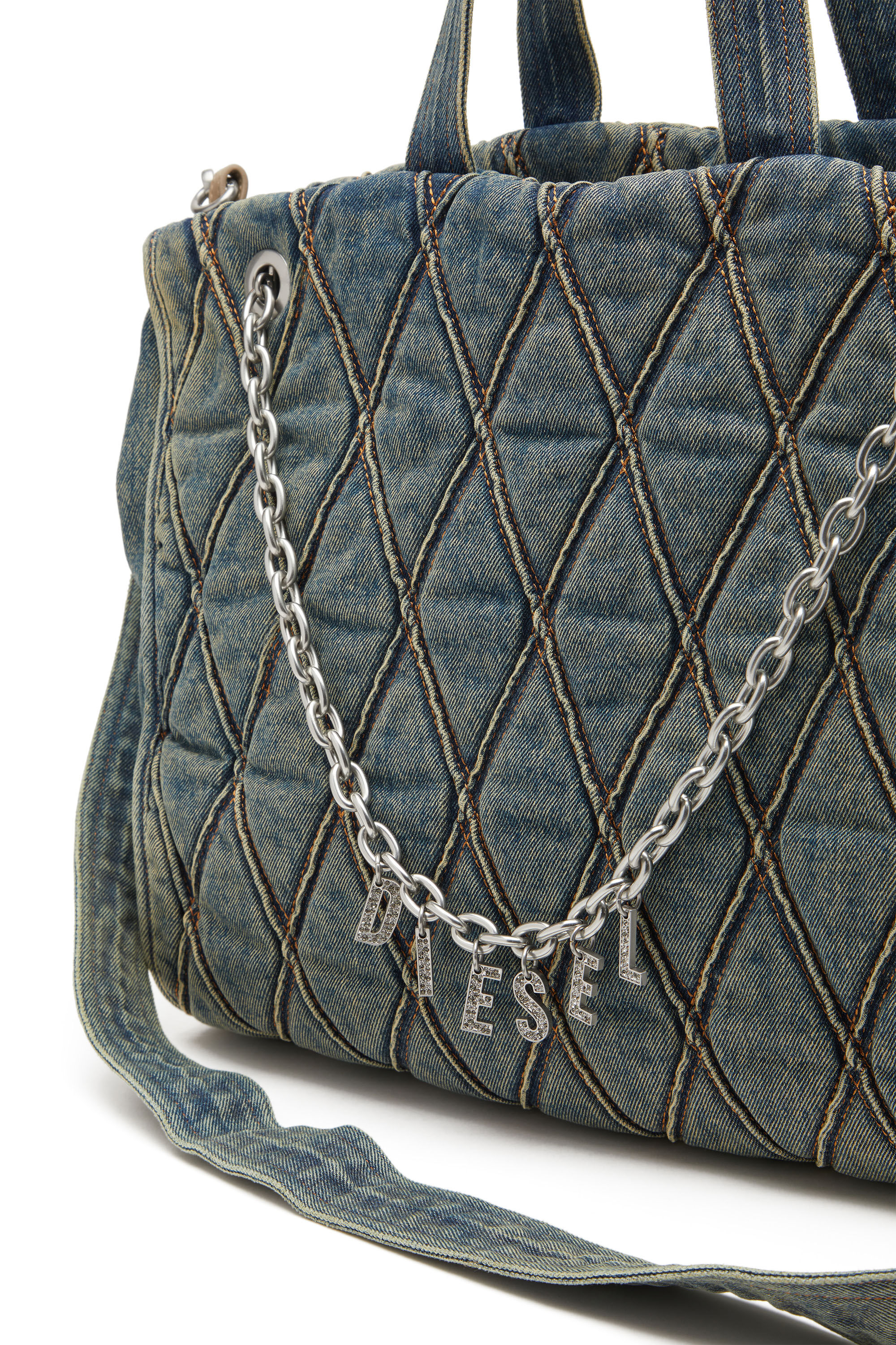 Diesel - CHARM-D SHOPPER, Charm-D-Tote in denim a rombi Donna in Blu - 2