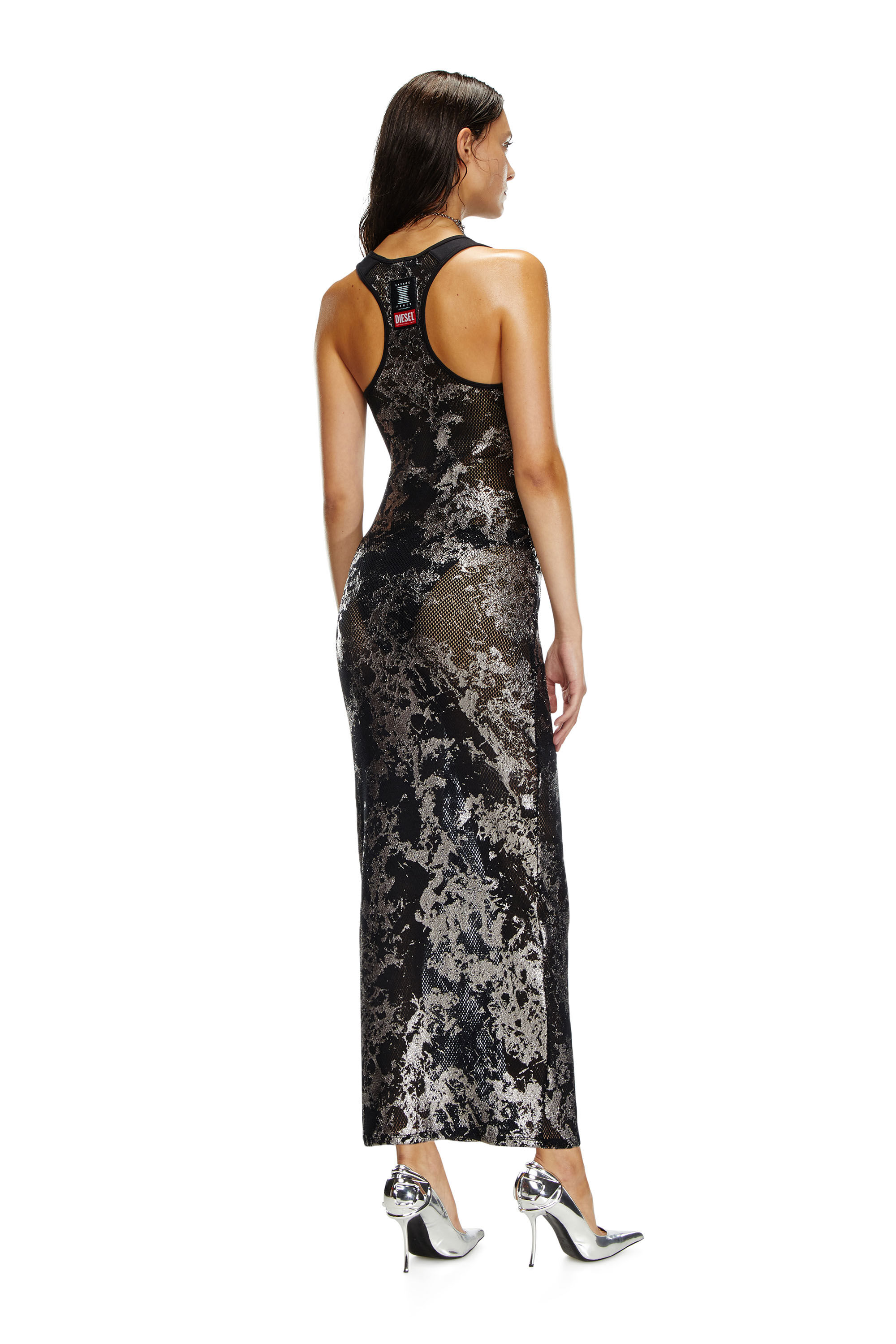 Diesel - FISHNET-SLEEP-SLIP, Sottoveste lunga in rete laminata Donna in Nero - 3