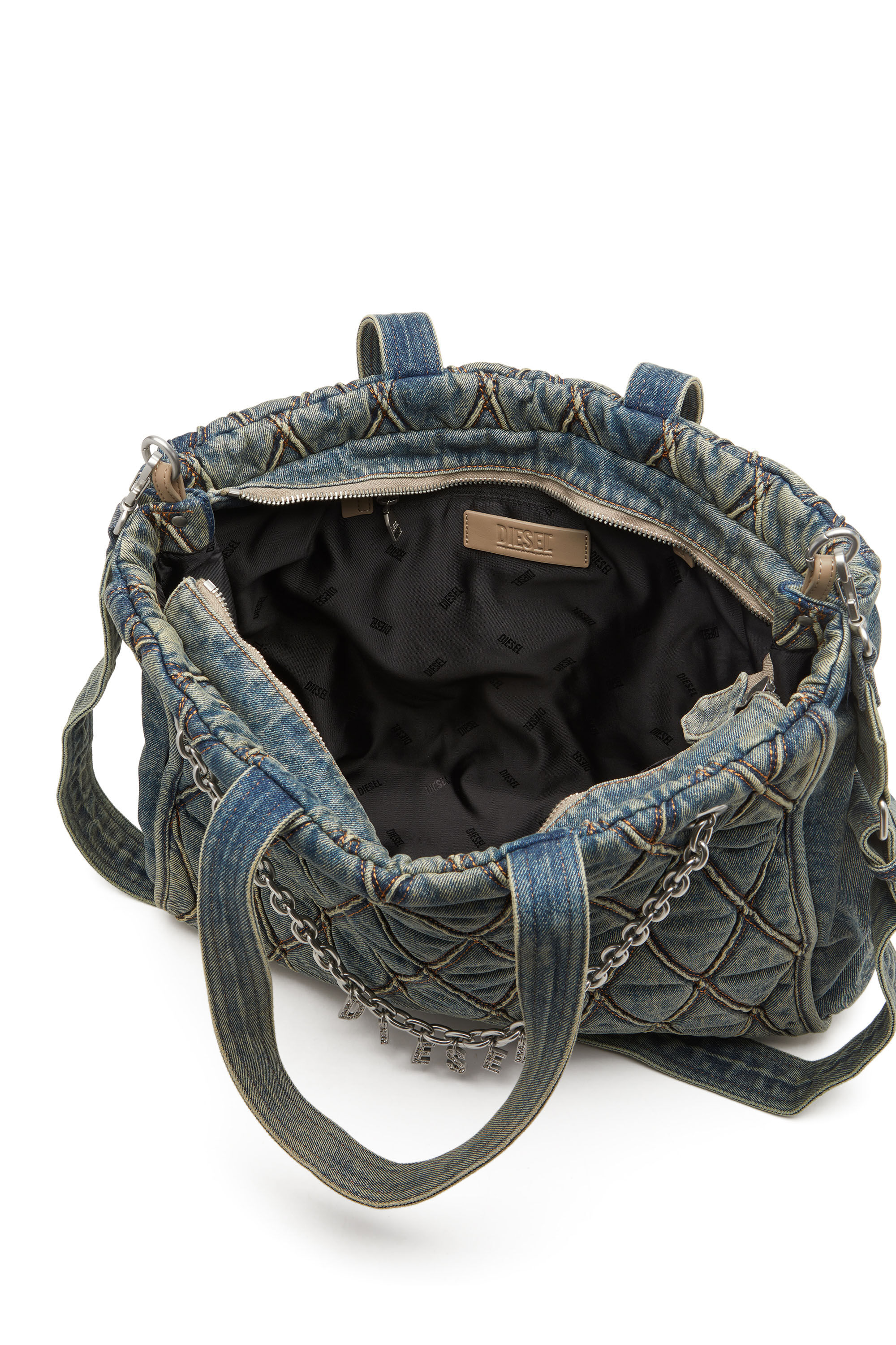 Diesel - CHARM-D SHOPPER, Charm-D-Tote in denim a rombi Donna in Blu - 5