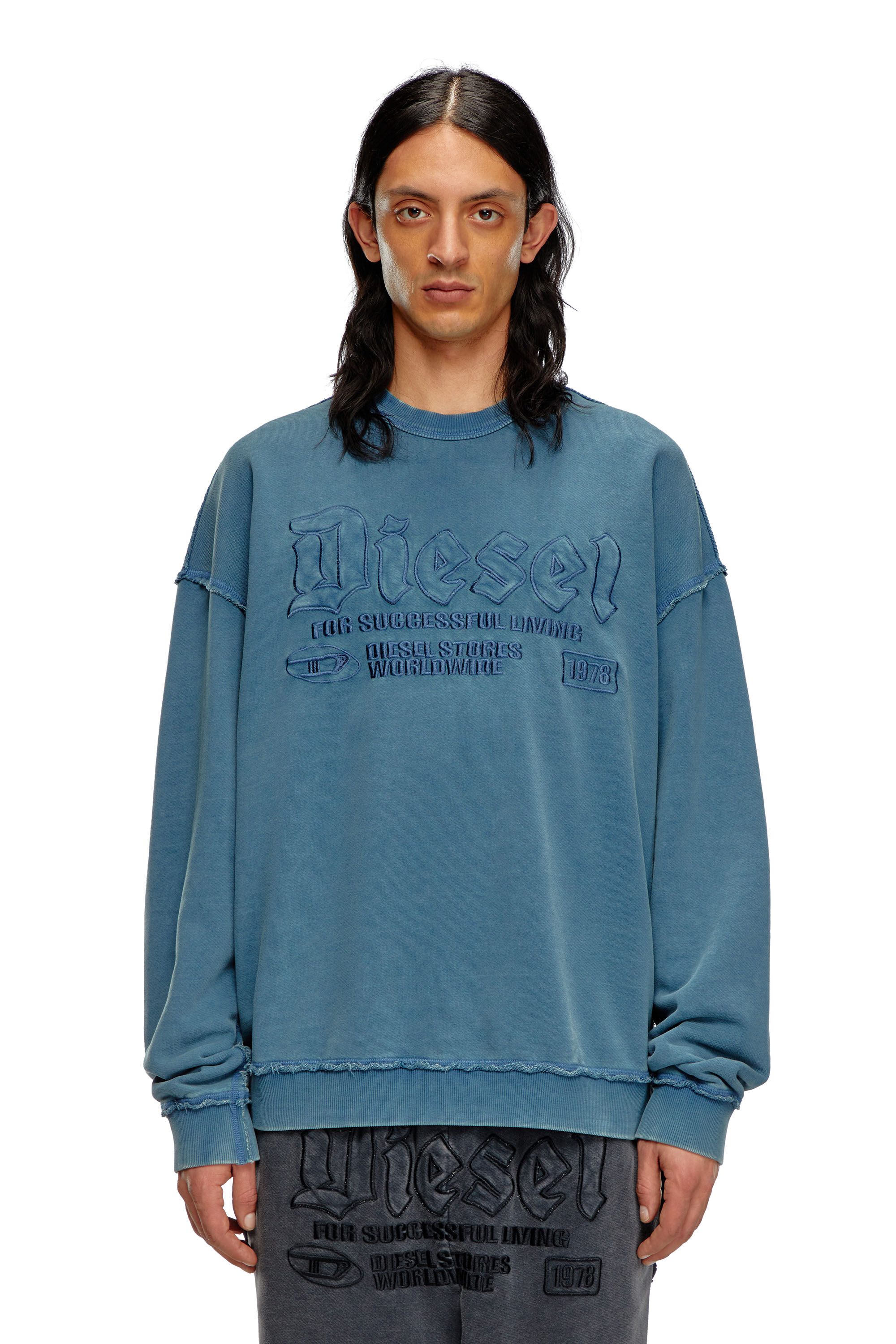Diesel - S-BOXT-RAW, Felpa con ricamo logo Uomo in Blu - 5