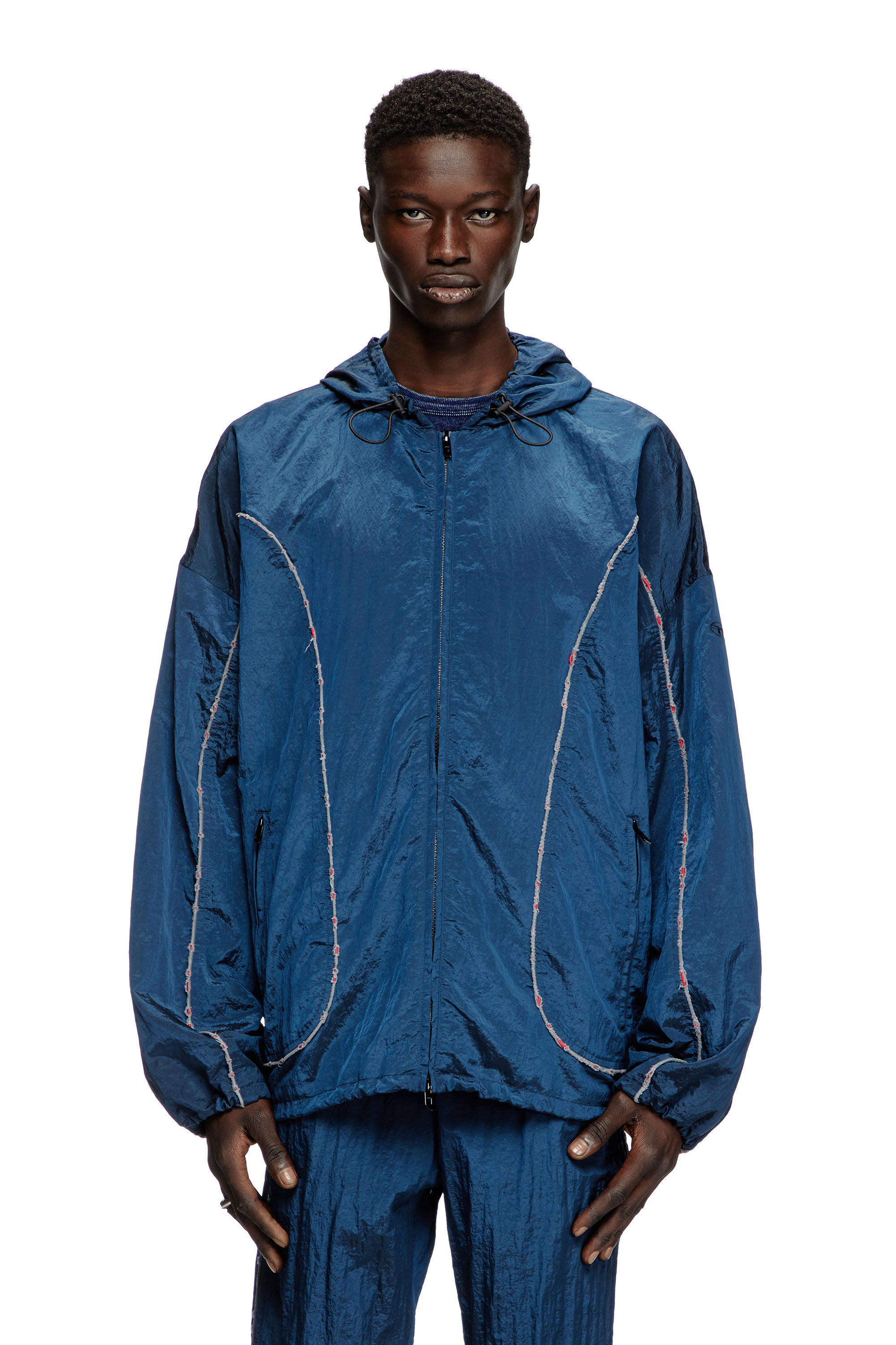 Diesel - J-ANTHEIT, Giacca a vento con profili destroyed Uomo in Blu - 3