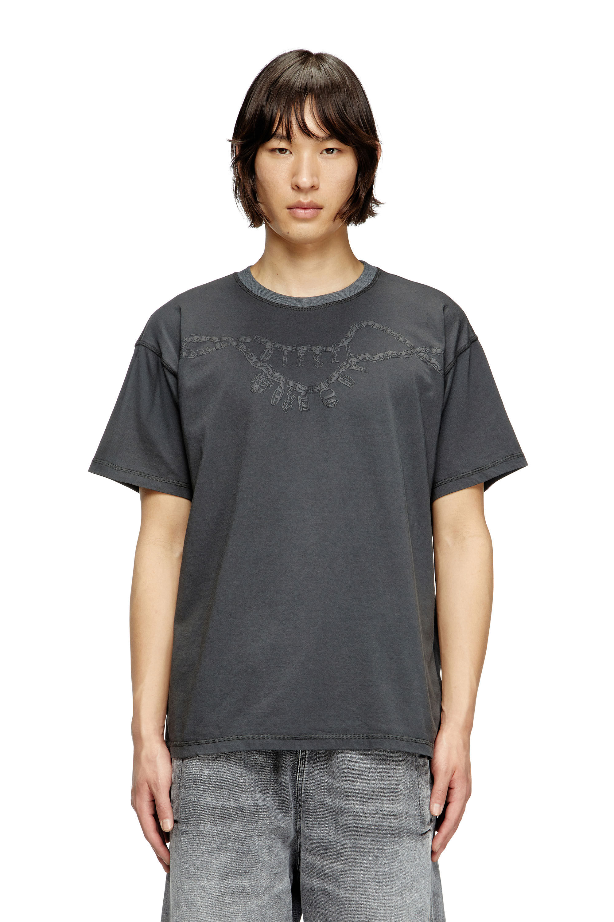 Diesel - T-NORM-HOSHI, T-shirt con stampa collana Unisex in Grigio - 3