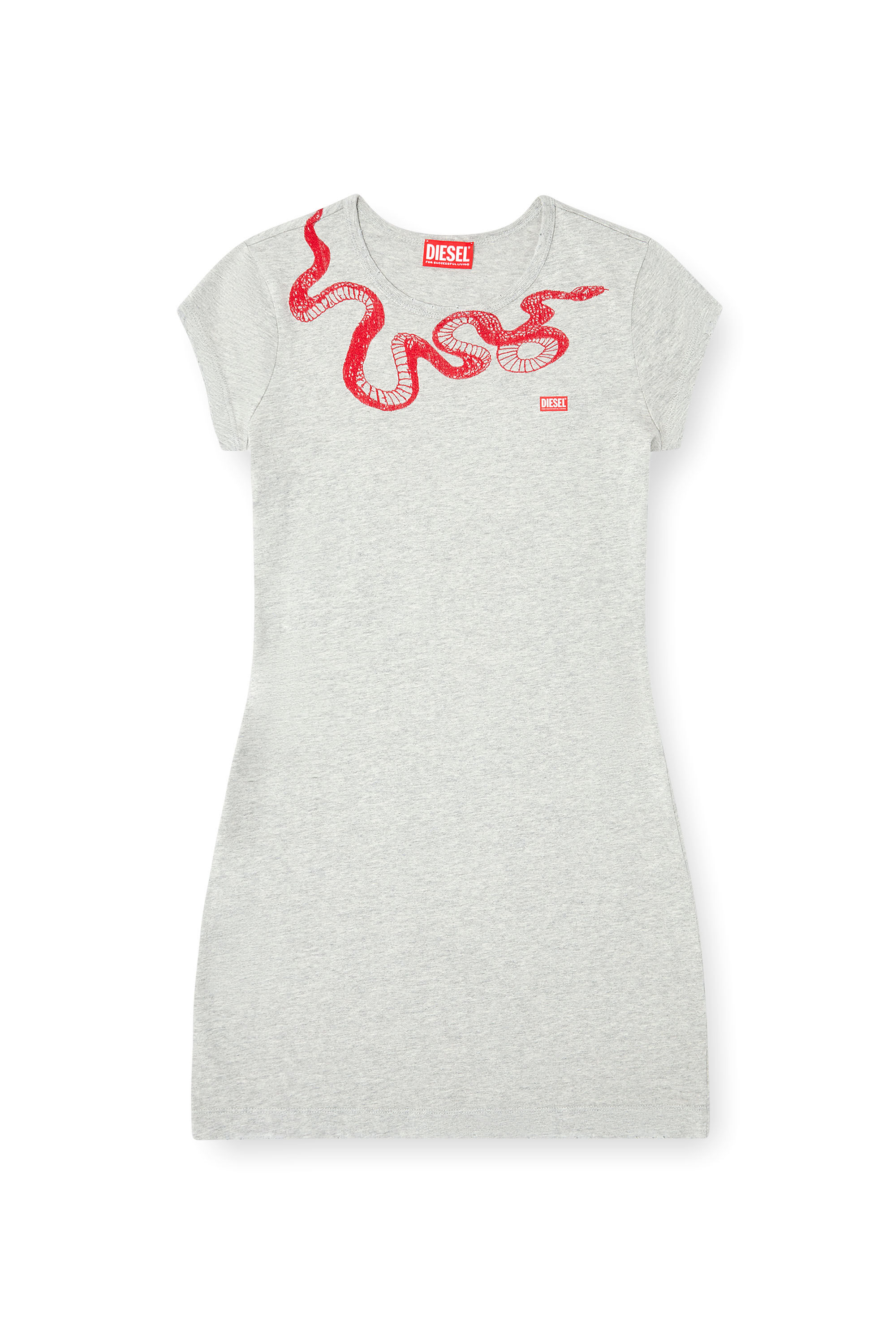 Diesel - CL-D-ANGIEL-MEL-SNAKE, Abito a T-shirt con ricamo snake Donna in Grigio - 2