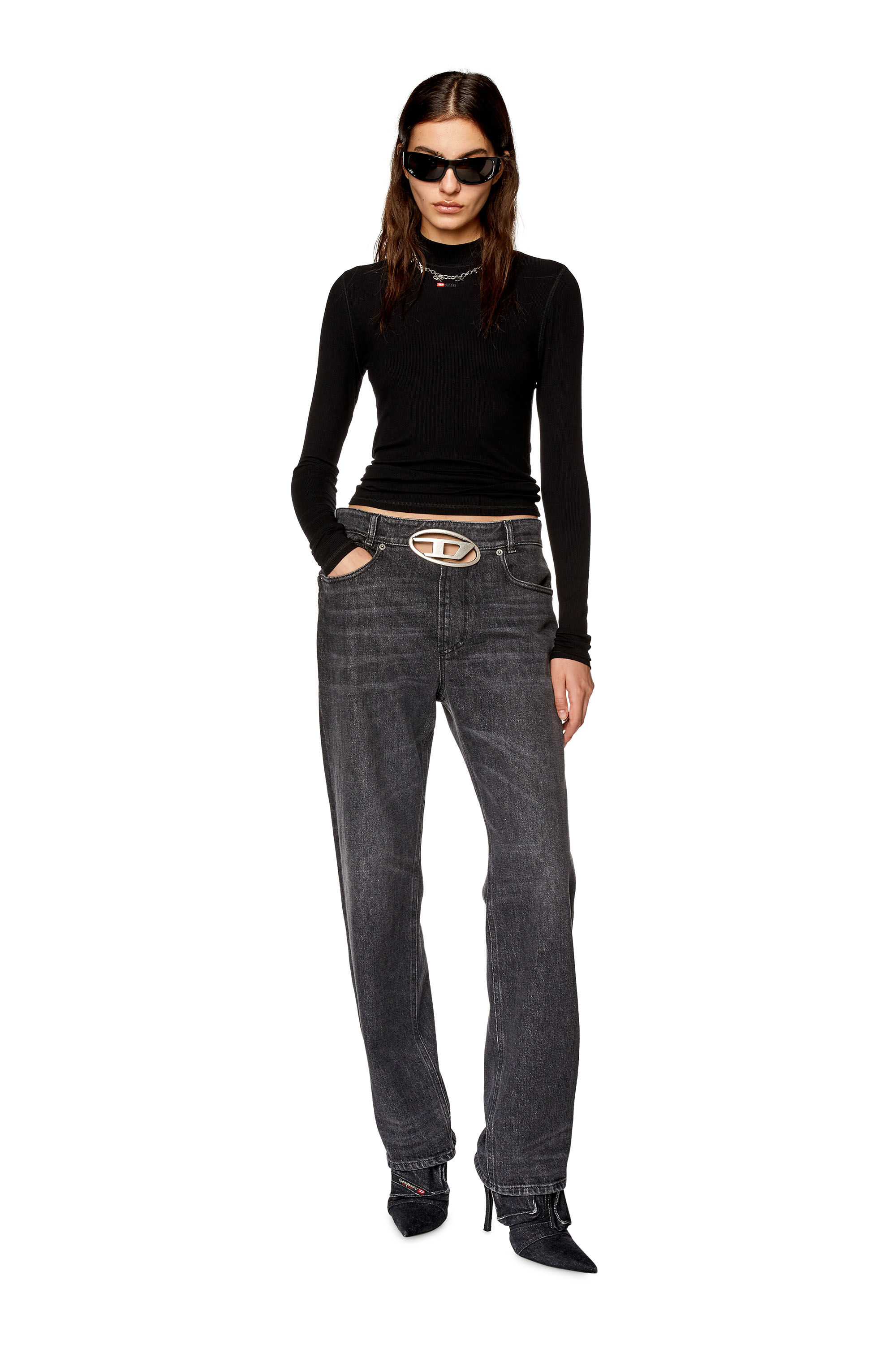 Diesel - T-MOKKY-LS-MICRODIV, Top a coste con collo a lupetto Donna in Nero - 1