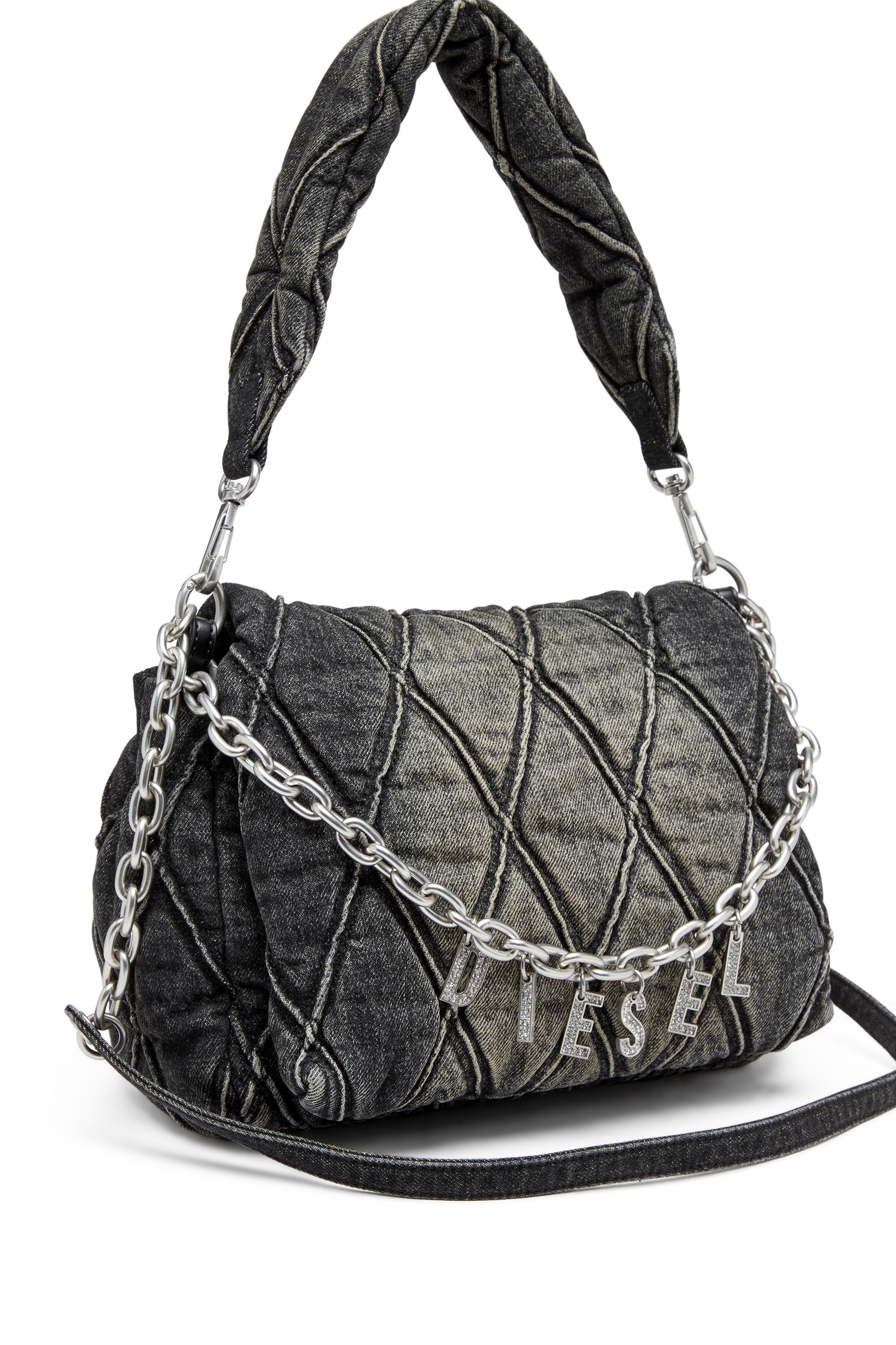 Diesel - CHARM-D SHOULDER M, Charm-D M-Borsa a spalla in denim trapuntato Donna in Nero - 2