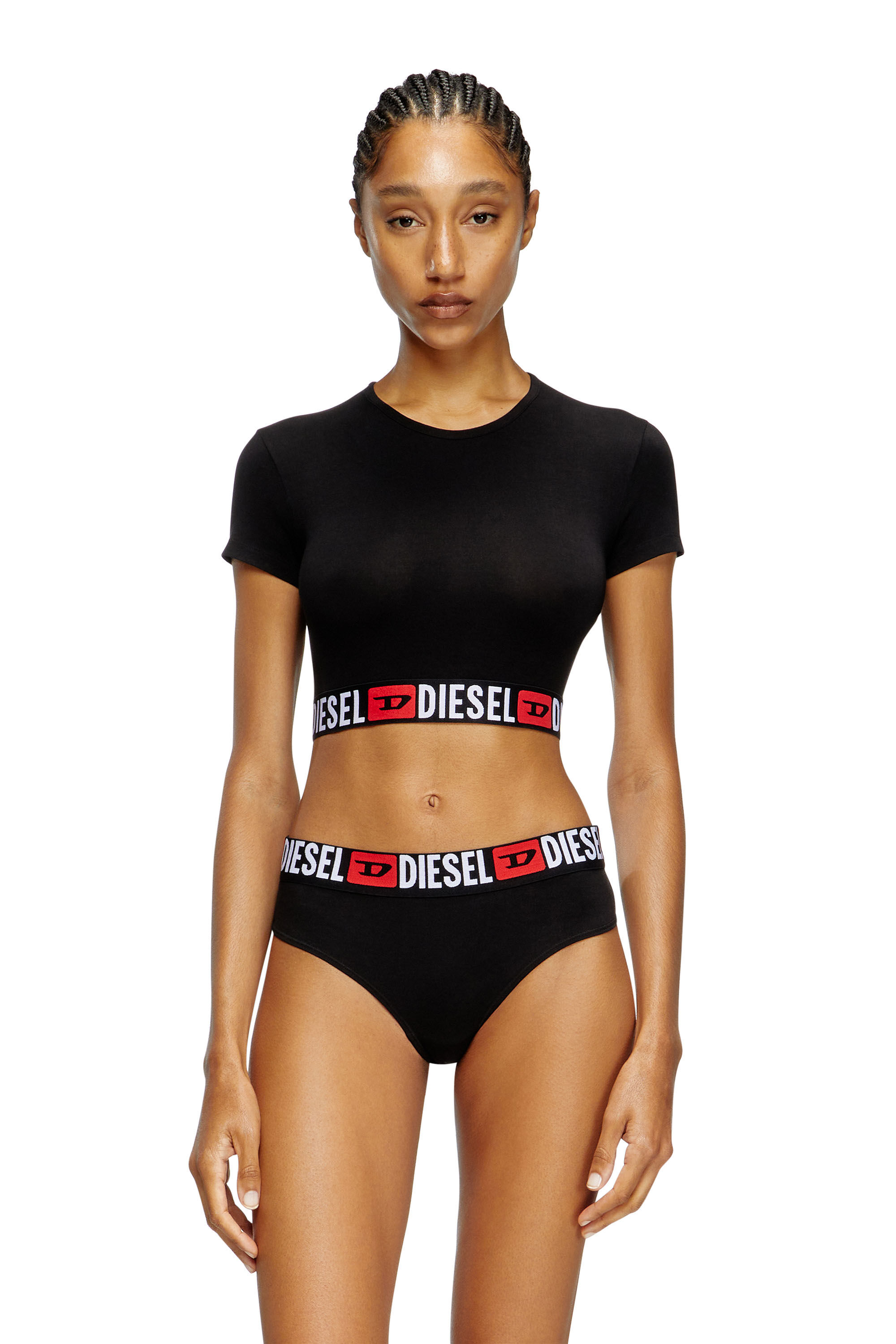 Diesel - IRMA-D-CORE, Crop top con fascia logo Donna in Nero - 3