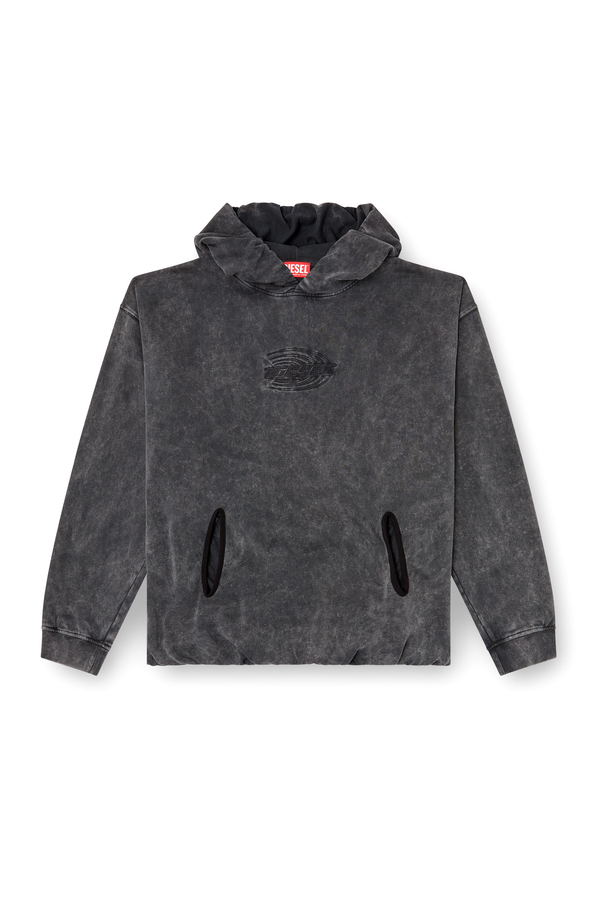 Diesel - S-BOXSTIC-HOOD, Hoodie acid-wash arricciata Unisex in Grigio - 2