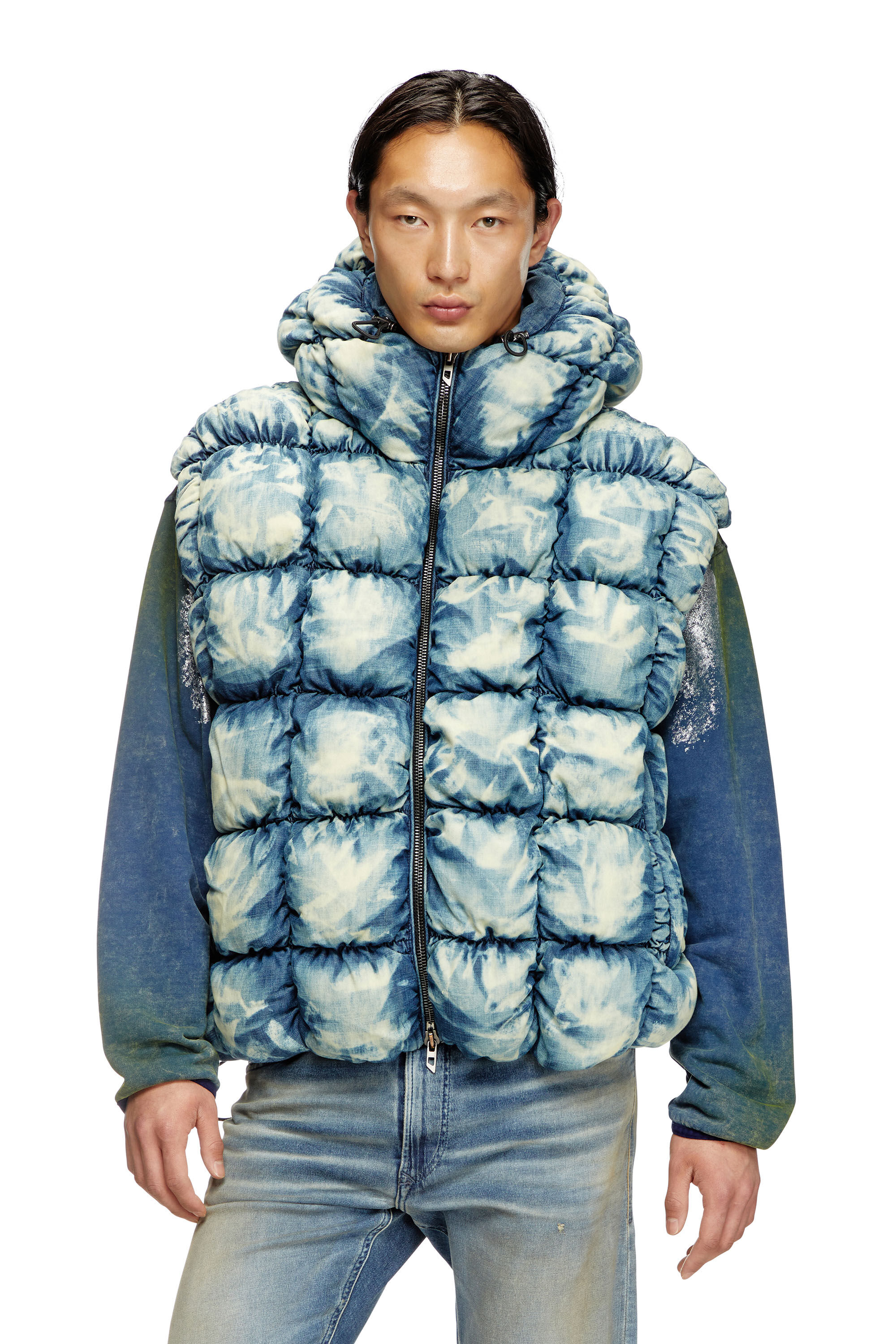 Diesel - W-THYS, Gilet imbottito tie-dye Unisex in Blu - 3