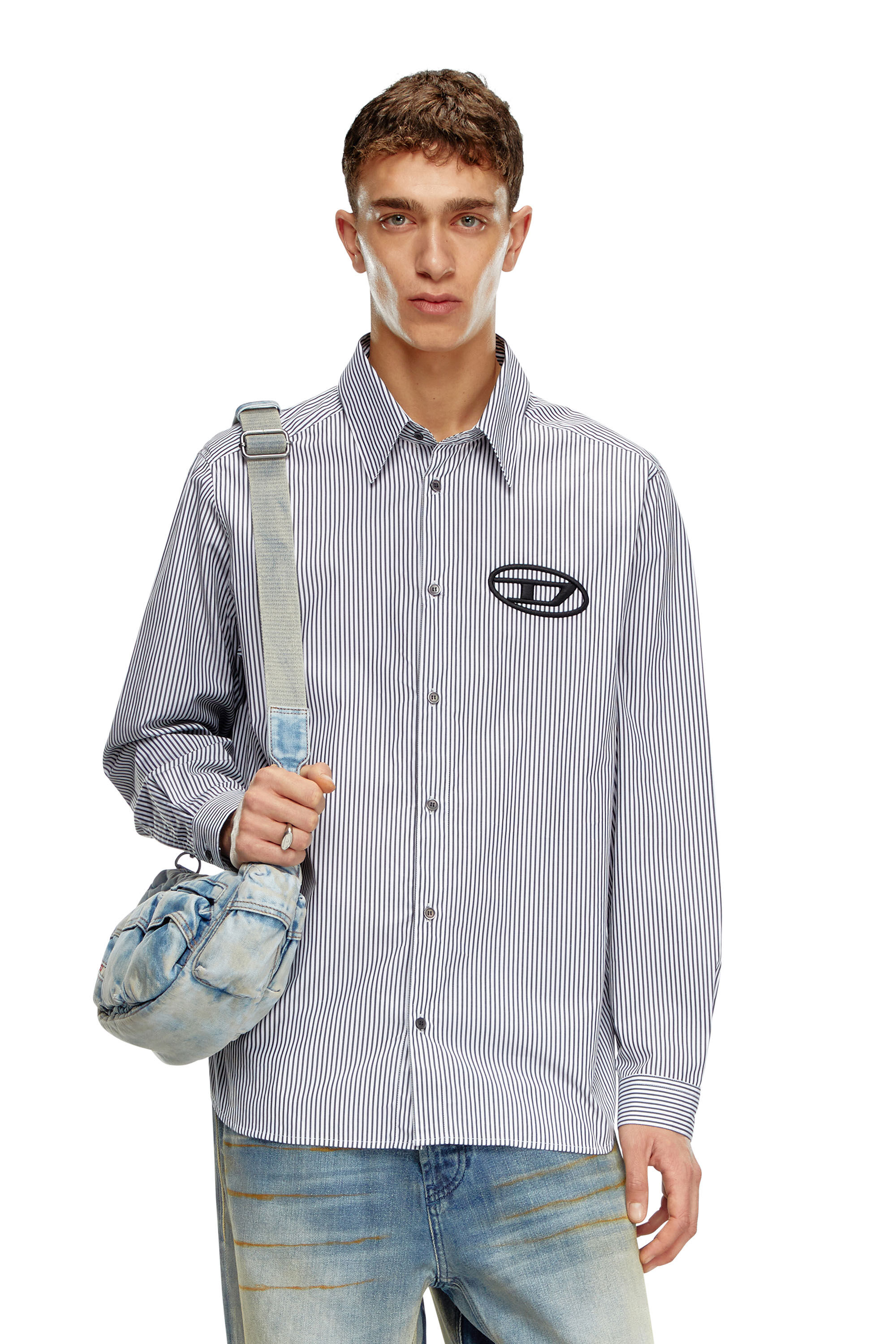 Diesel - S-SIMPLY-E, Camicia a righe con ricamo Oval D Uomo in Nero - 3
