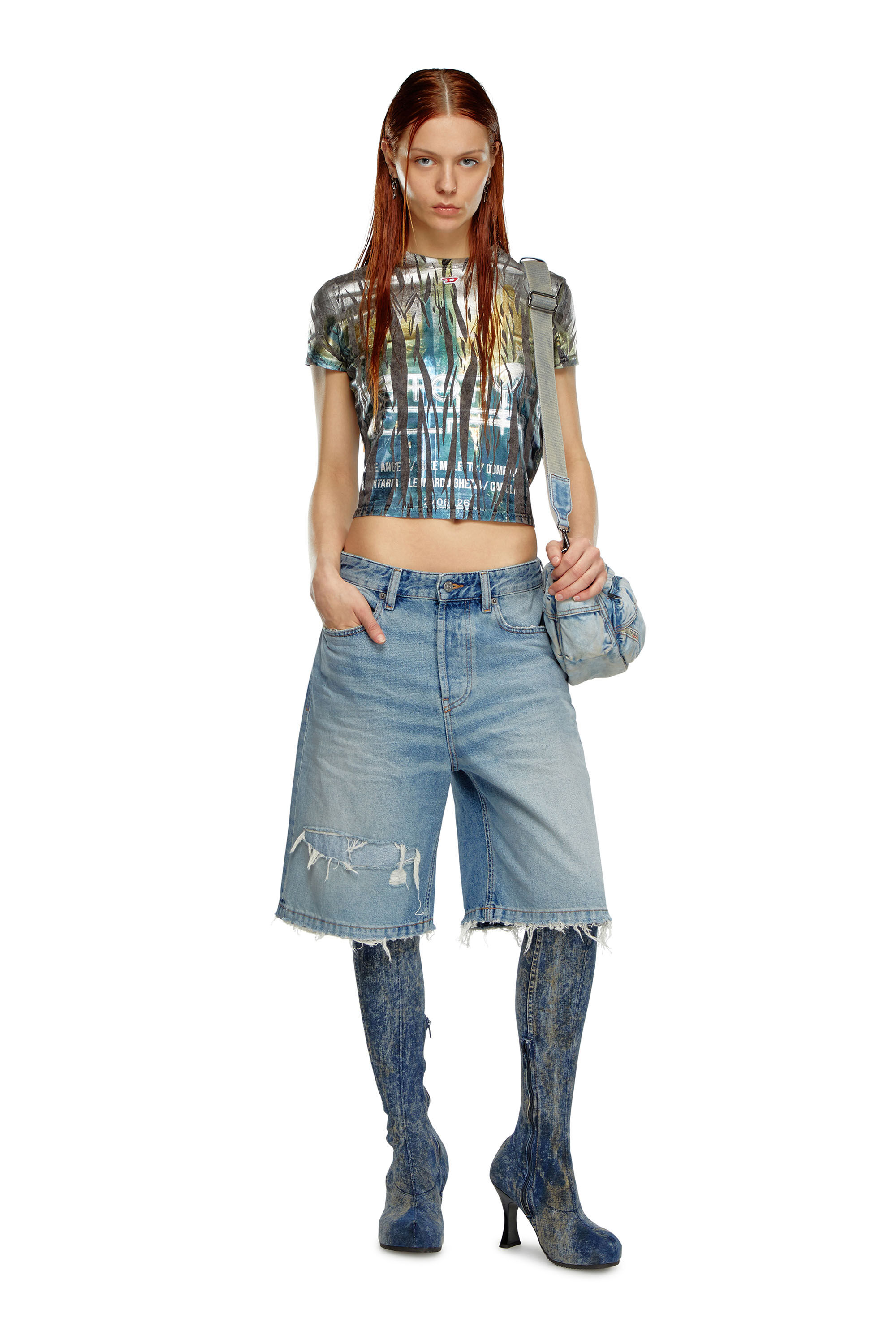 Diesel - DE-SIRE-SHORT, Short in denim ripped and repaired Donna in Blu - 1