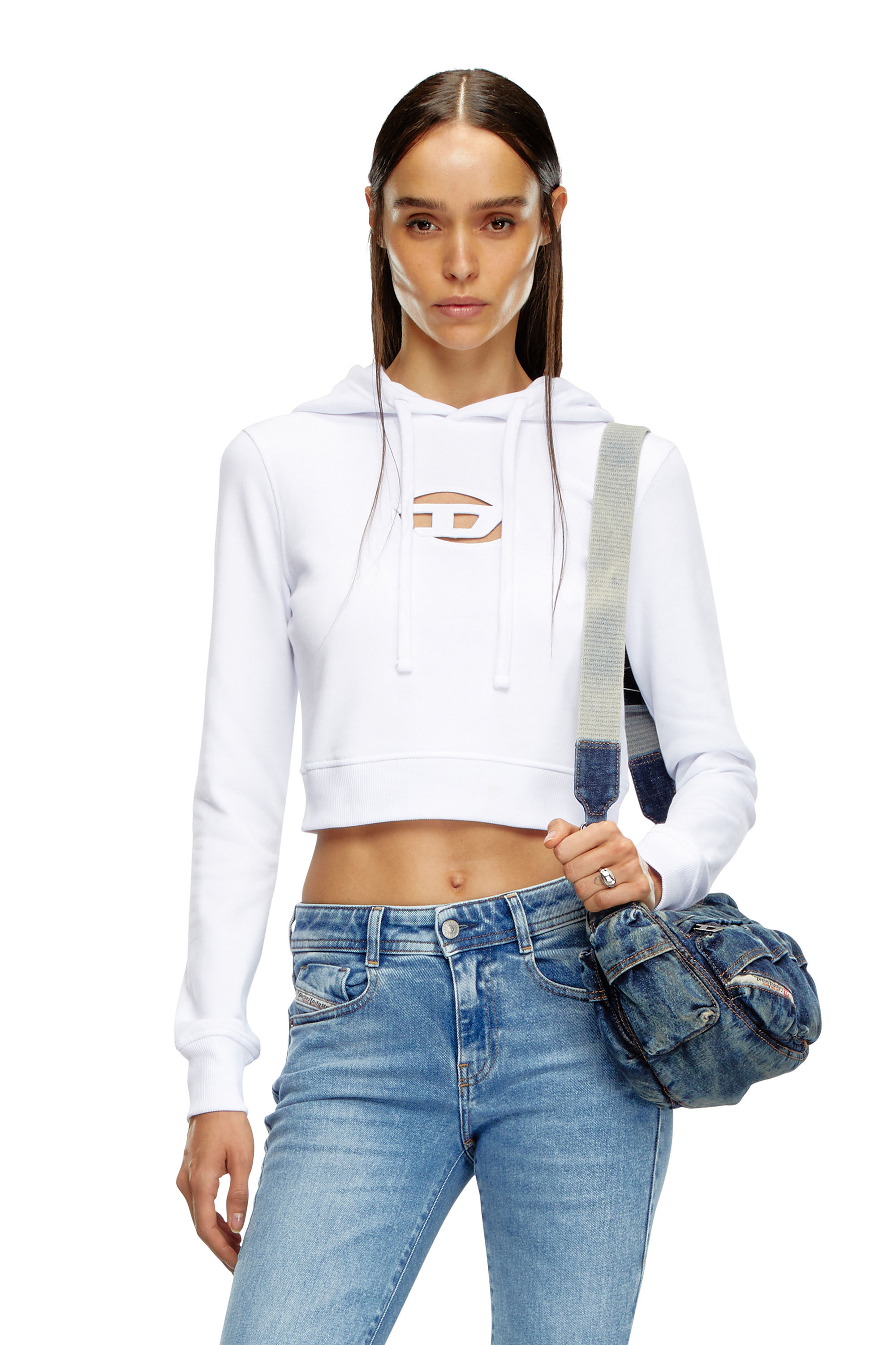 Diesel - F-SLIMMY-HOOD-OD, Hoodie con logo Oval D cut-out Donna in Bianco - 1