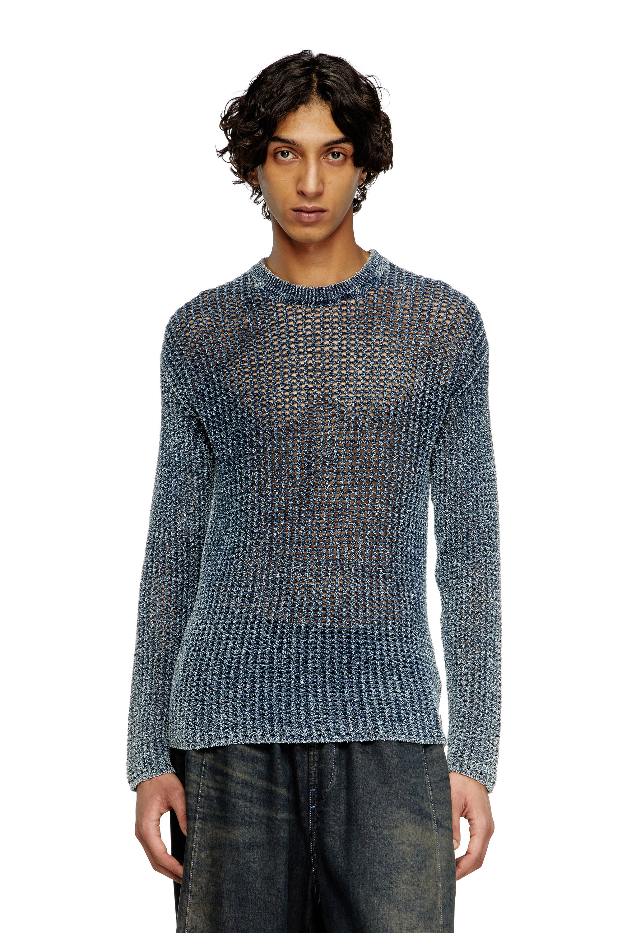 Diesel - K-REDROS, Maglia traforata in filato denim Uomo in Blu - 1