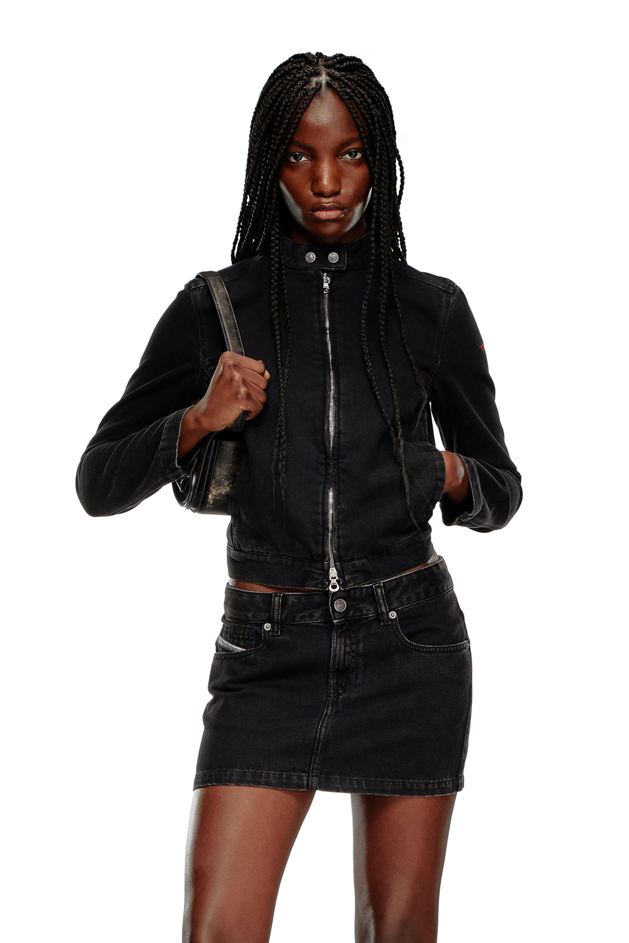 Diesel - DE-MORNIN, Giacca stile moto in denim Donna in Nero - 1