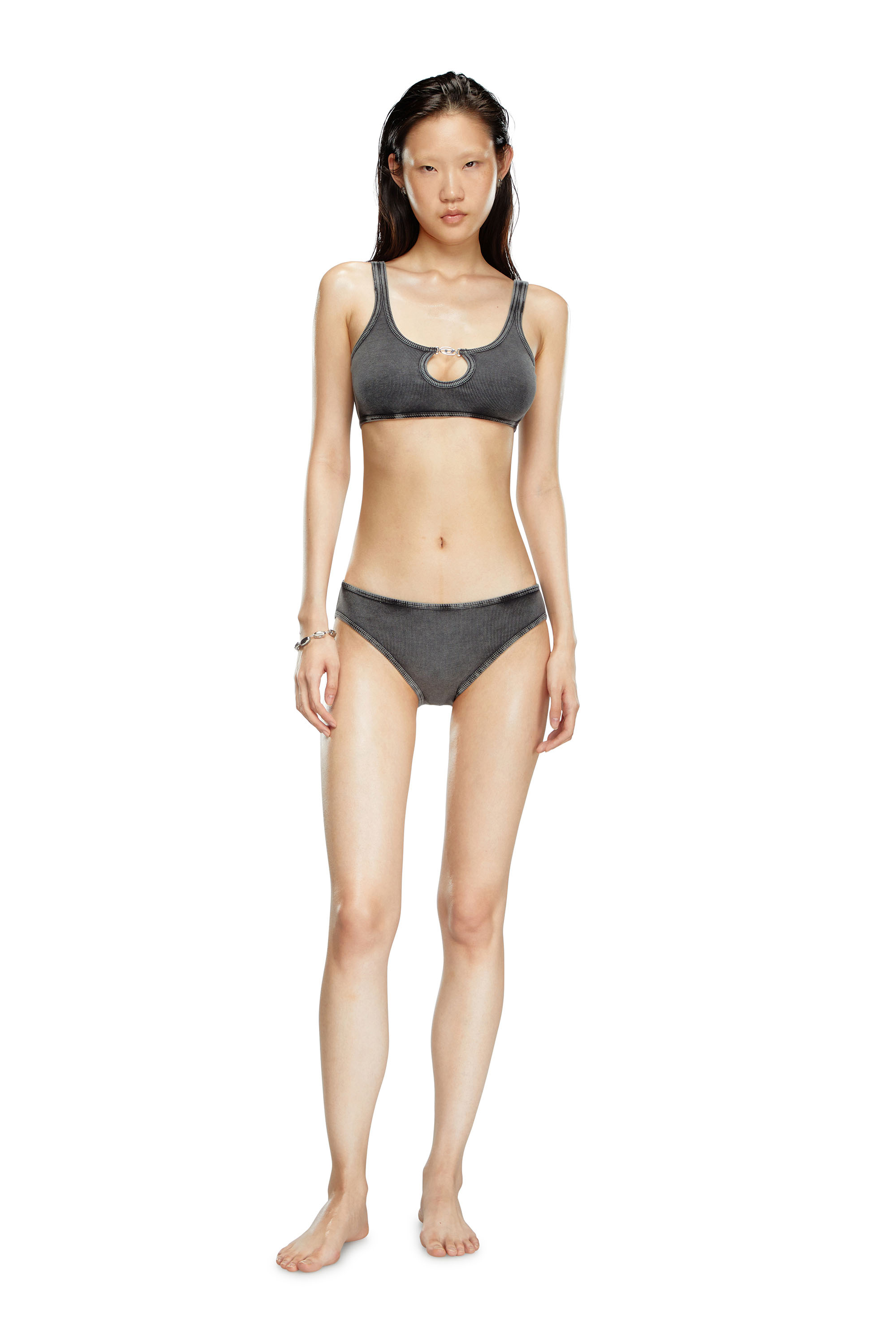 Diesel - UFSB-OVAL-D-RIB-BRALETTE, Bralette a coste con Oval D in metallo Donna in Nero - 2