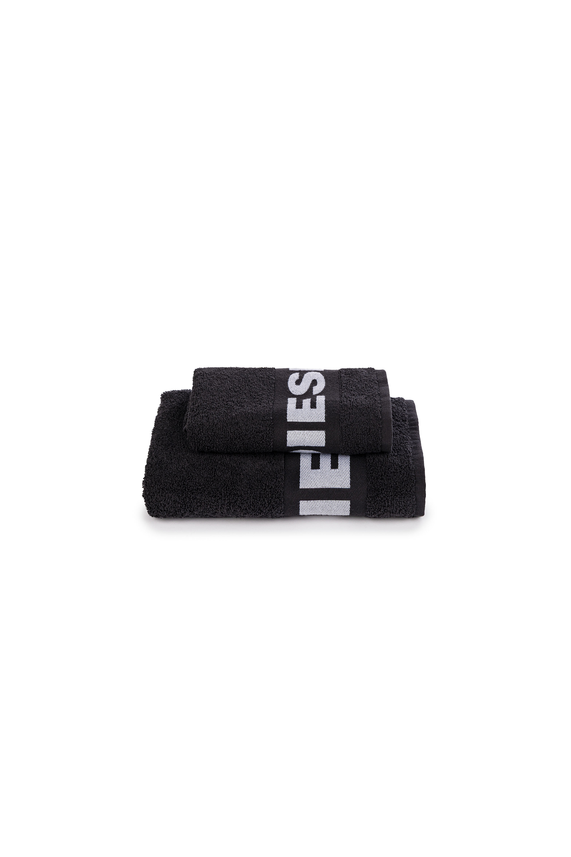Diesel - 1015135 LOGO-COTTON TOWEL SET 1+1 BLACK, Logo-Asciugamano con Ospite in Cotone Unisex in Nero - 1