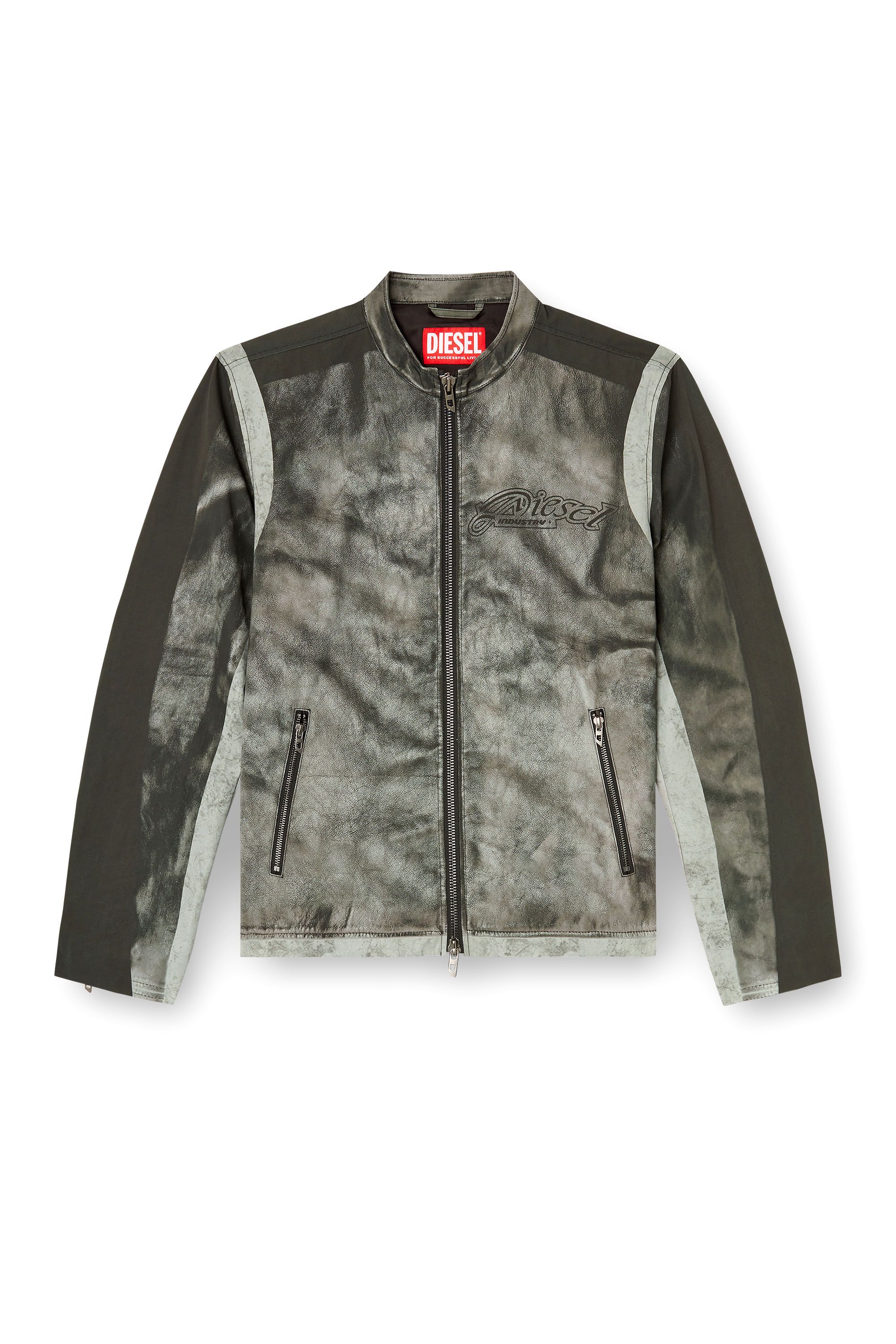 Diesel - J-EVERT, Giacca biker in canvas stampata Uomo in Grigio - 3