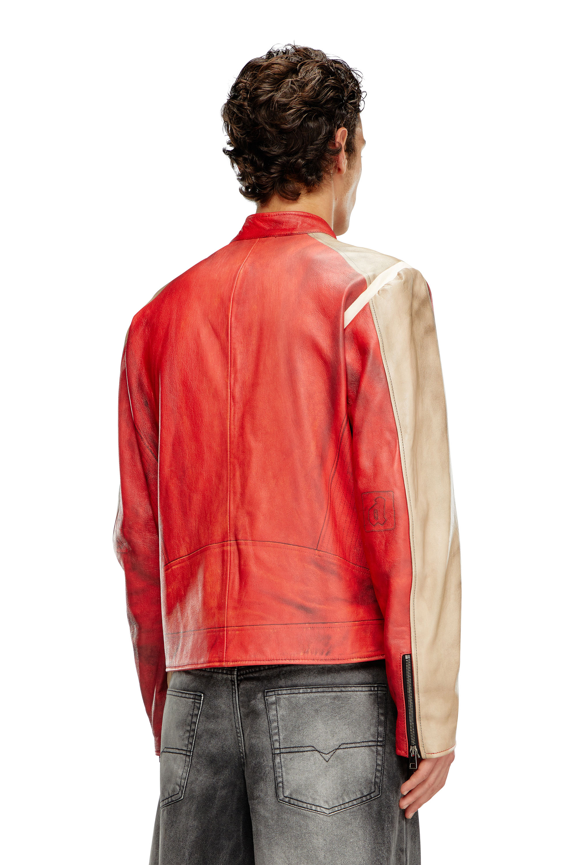 Diesel - L-RUSCHA, Giacca biker in pelle effetto dirty Uomo in Rosso - 4