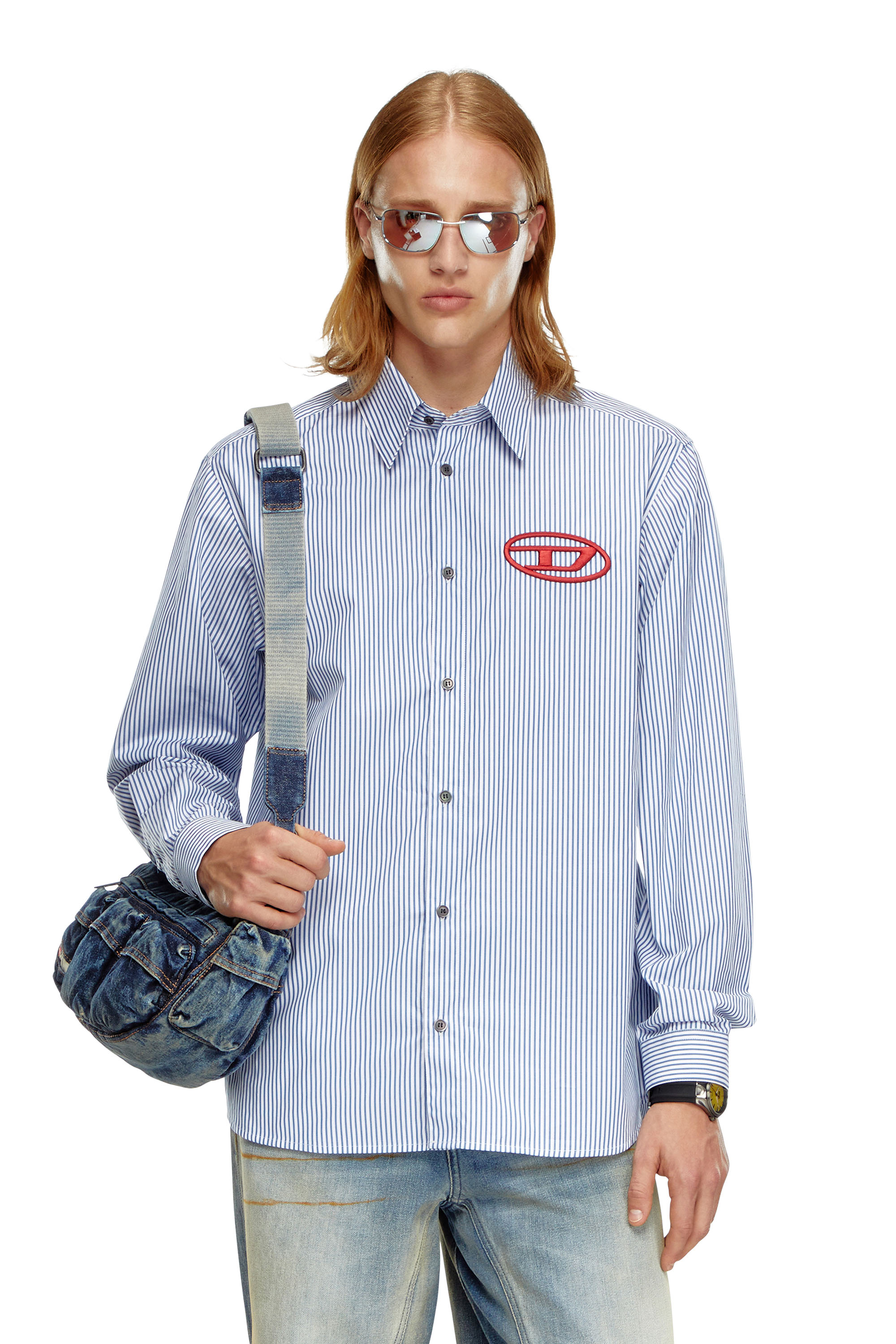 Diesel - S-SIMPLY-E, Camicia a righe con ricamo Oval D Uomo in Blu - 1