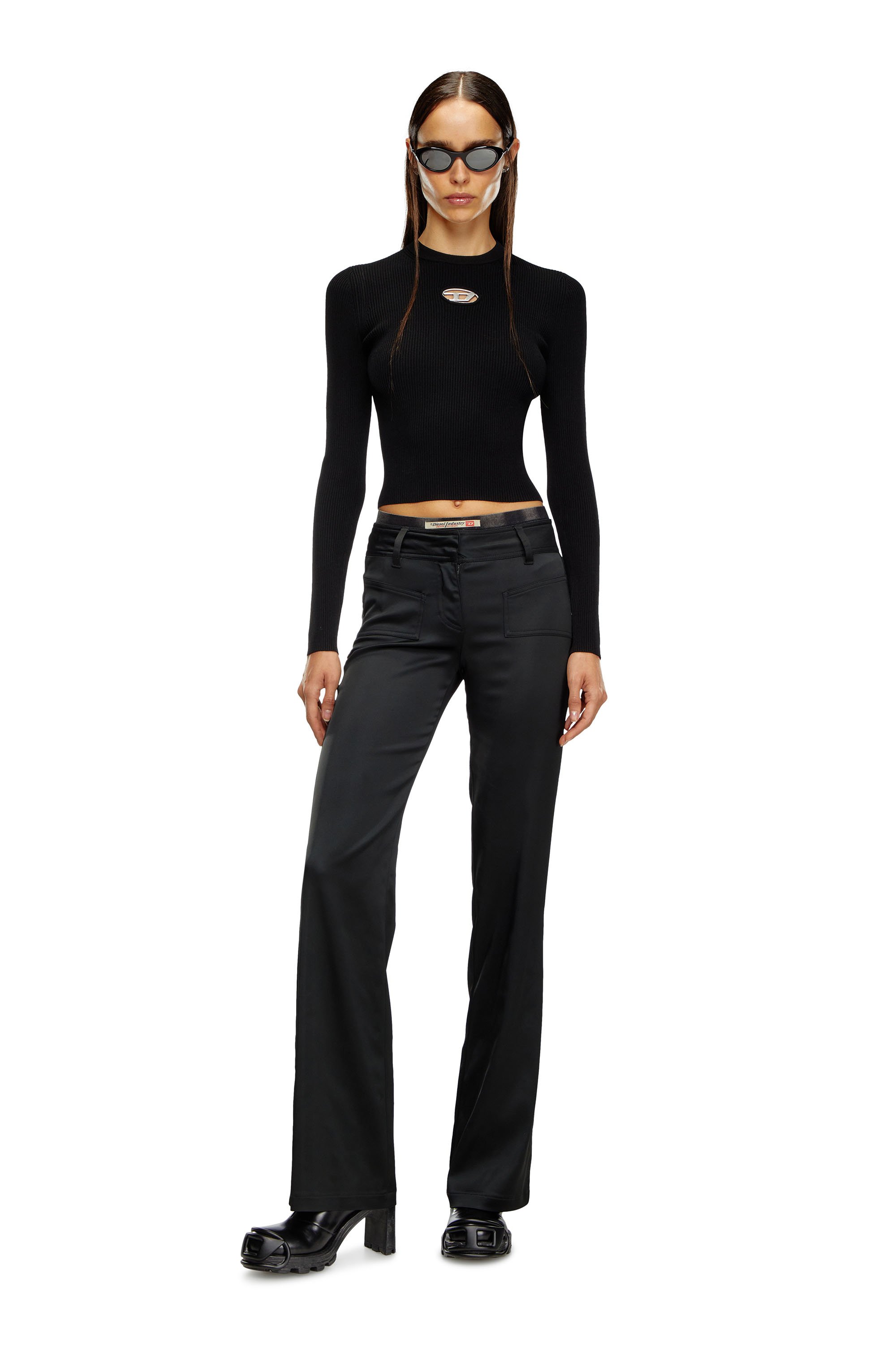 Diesel - M-VALARI, Top a coste in viscosa con Oval D Donna in Nero - 2