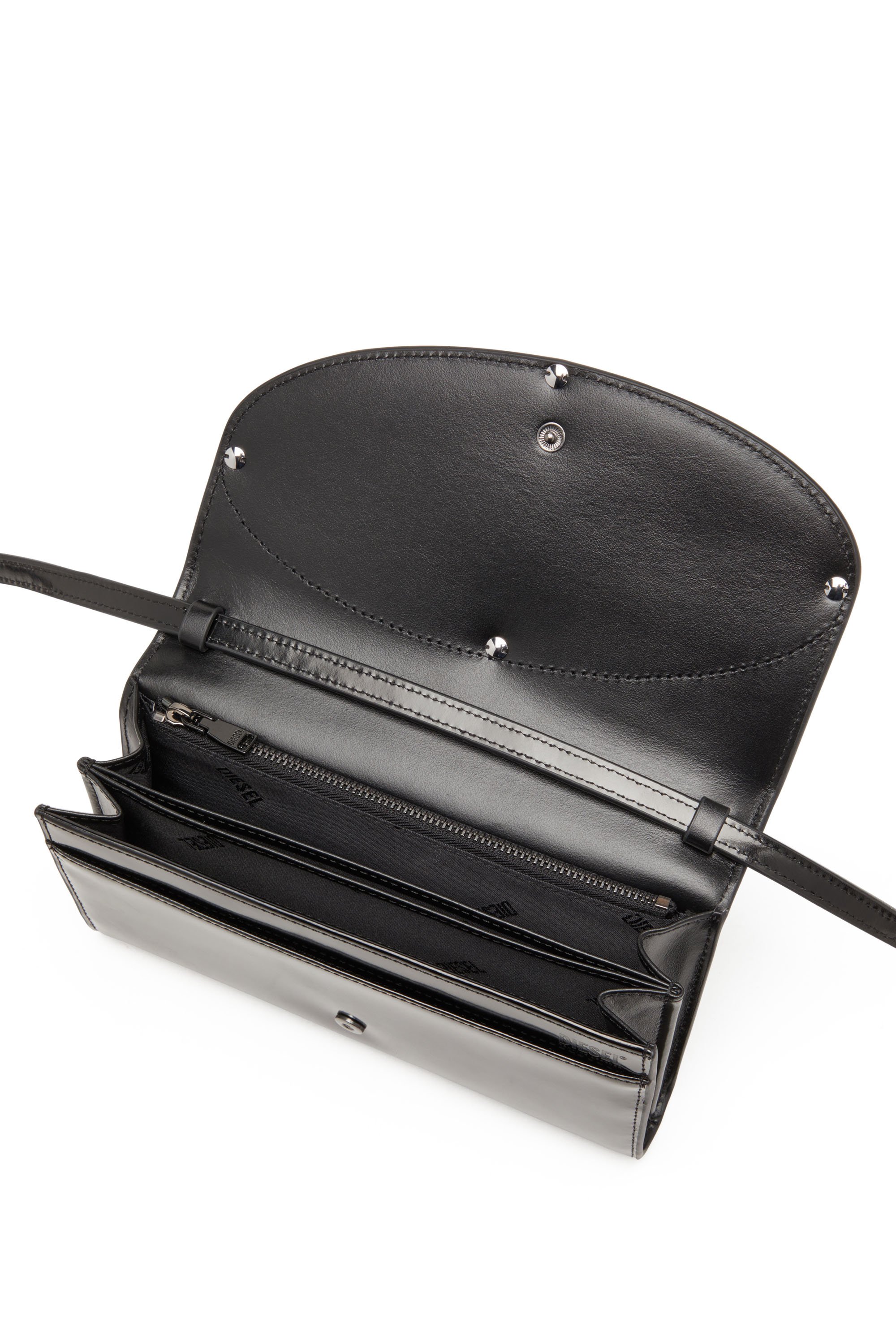 Diesel - 1DR WALLET STRAP, Wallet bag in pelle specchiata Donna in Nero - 4