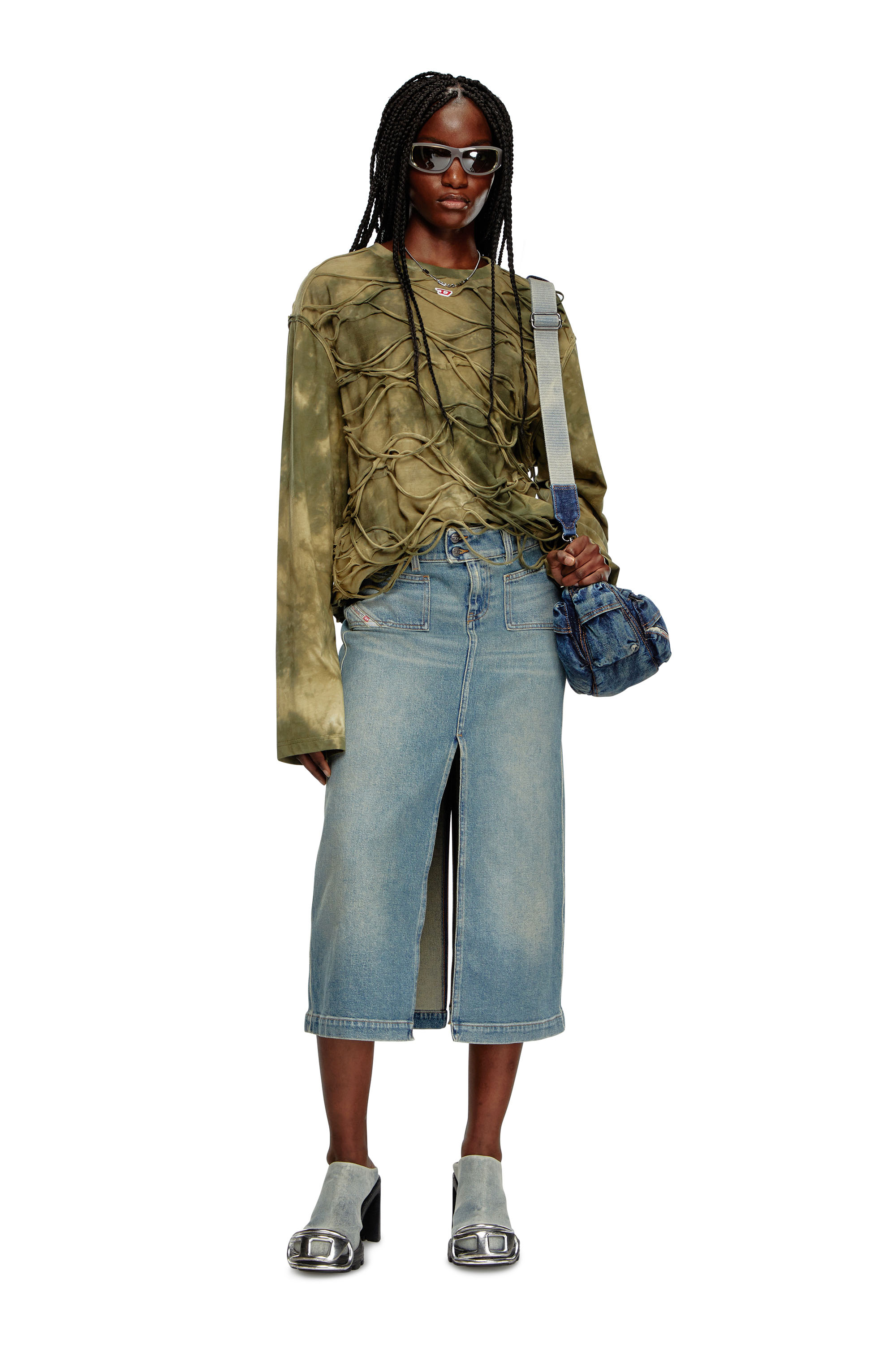 Diesel - DE-HUSH-MID, Gonna midi in denim Donna in Blu - 2