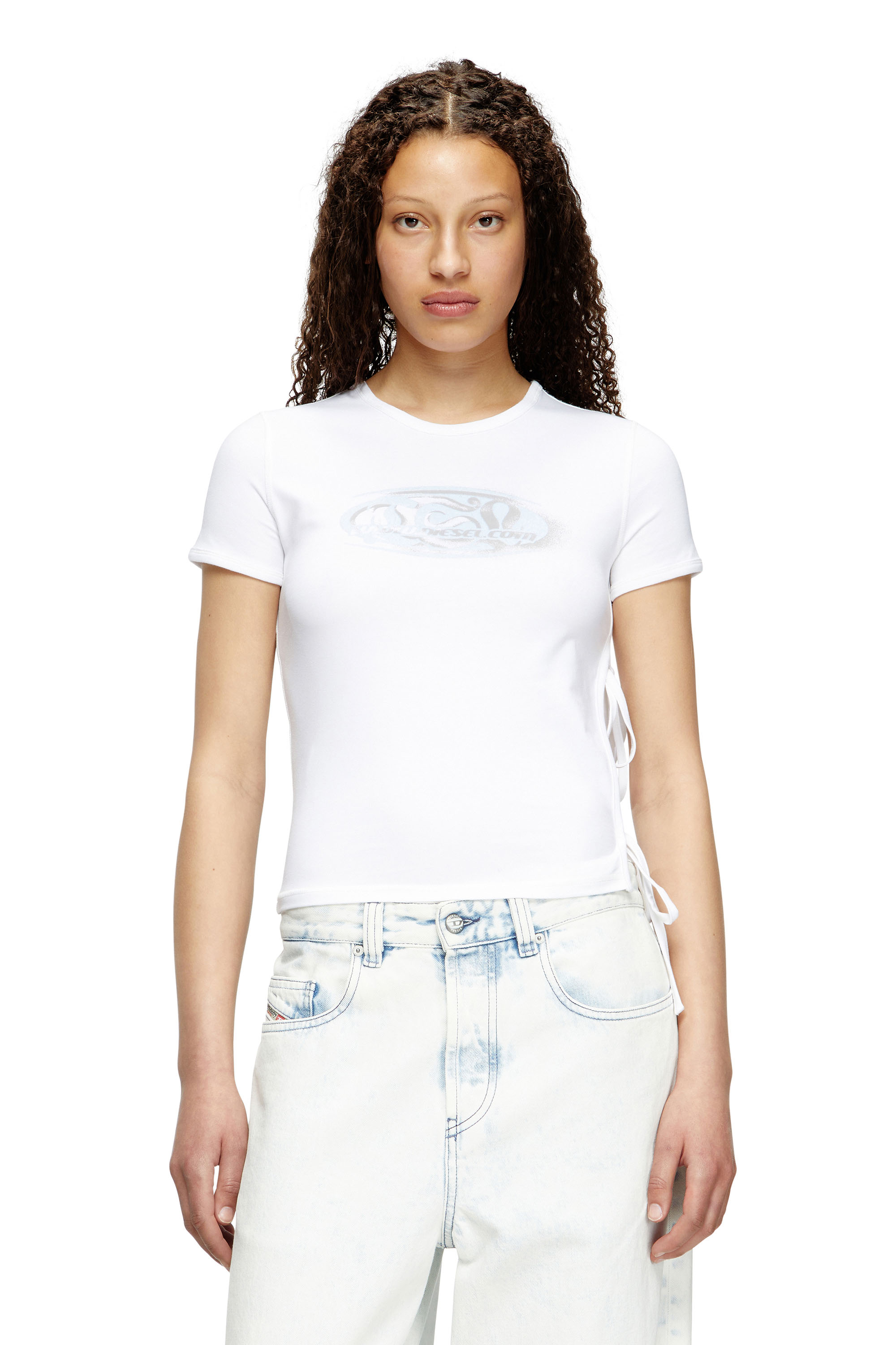 Diesel - T-LAYA, T-shirt con nodi laterali e logo Donna in Bianco - 1