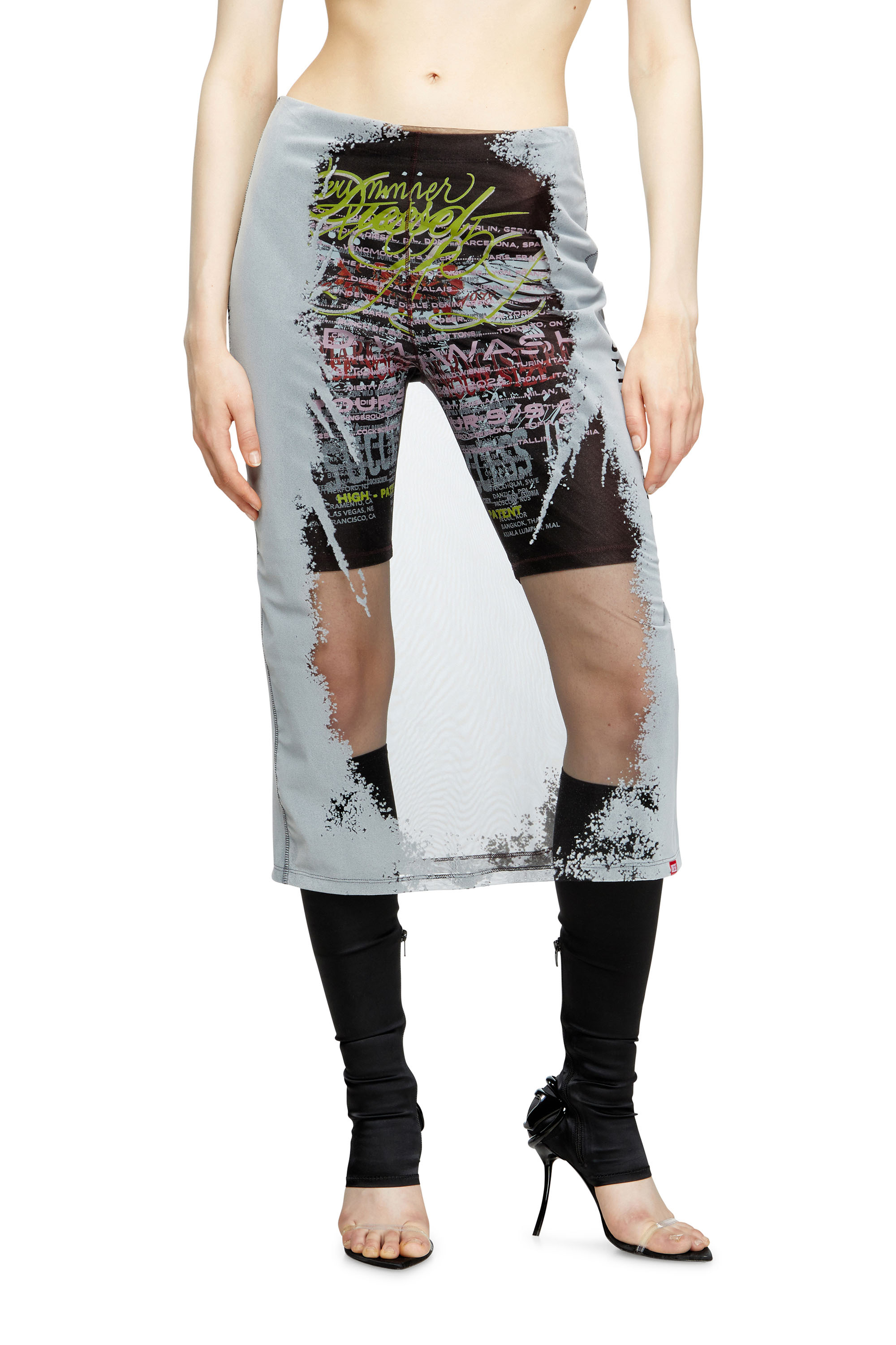 Diesel - O-LYAC, Gonna midi a strati con stampa DJ Donna in Multicolor - 1