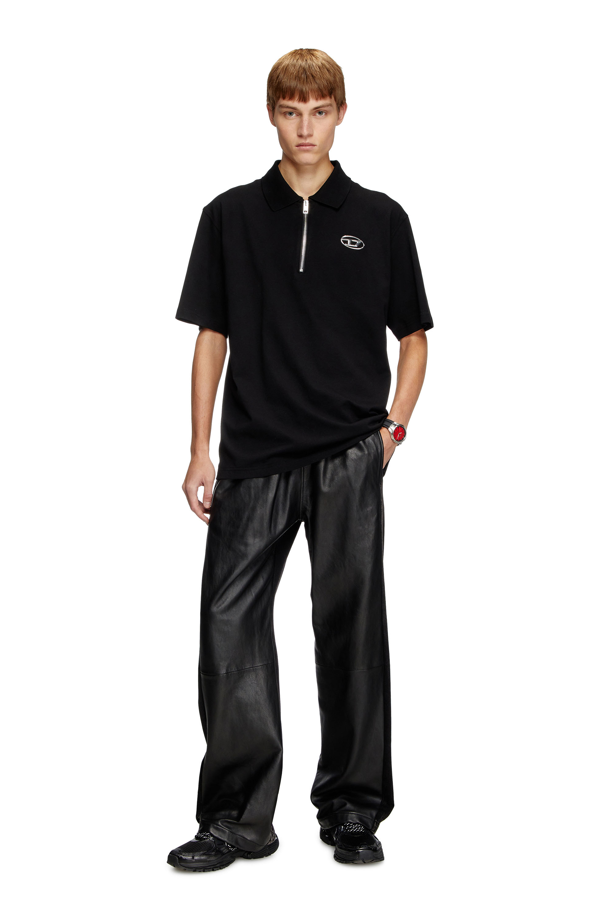 Diesel - T-VOR-OD, Polo con zip e con Oval D laserata Uomo in Nero - 3