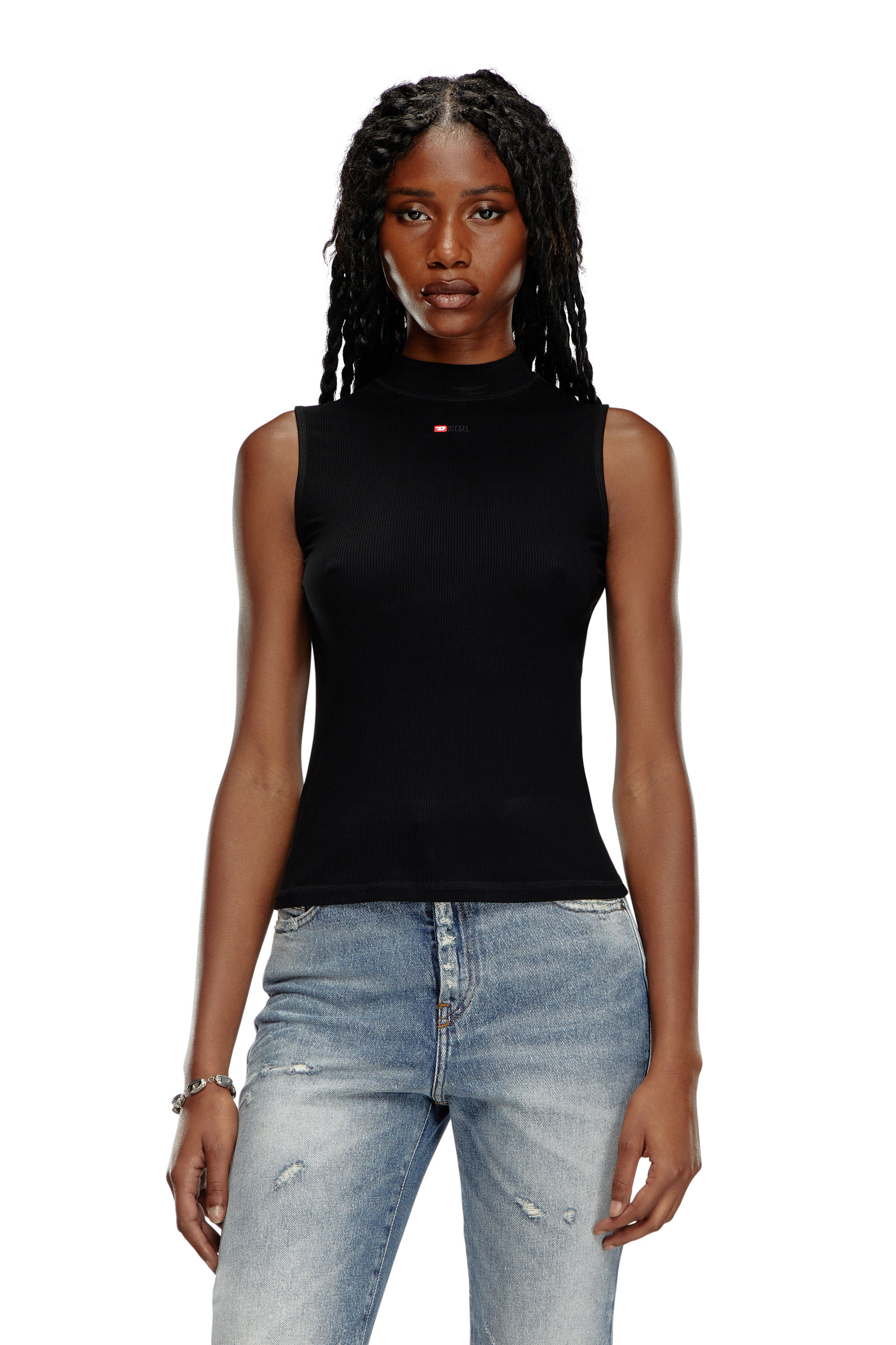 Diesel - T-MOKKY-SL-MICRODIV, Canotta a coste con collo a lupetto Donna in Nero - 1