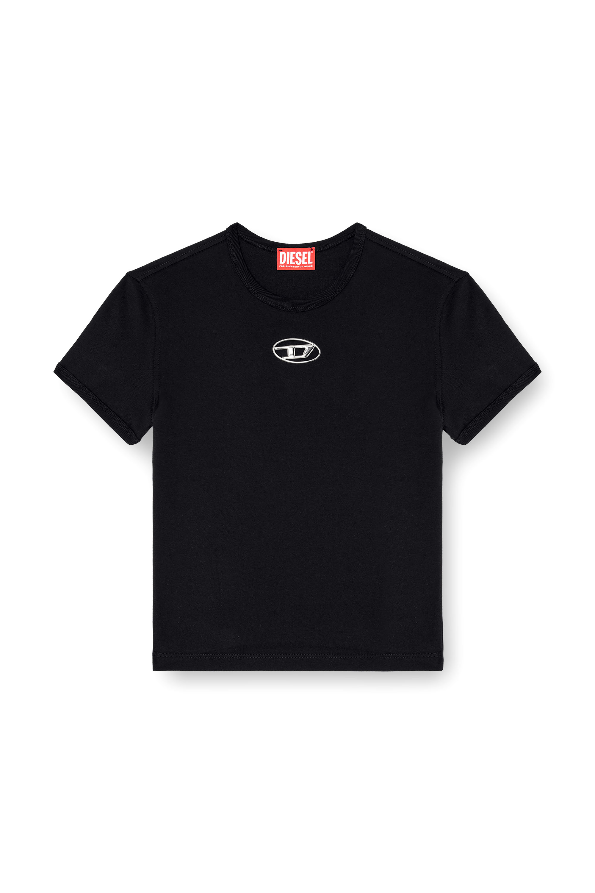 Diesel - T-UNCUTIE-LONG-OD-Q1, T-shirt slim con logo Oval D cut-out Donna in Nero - 3