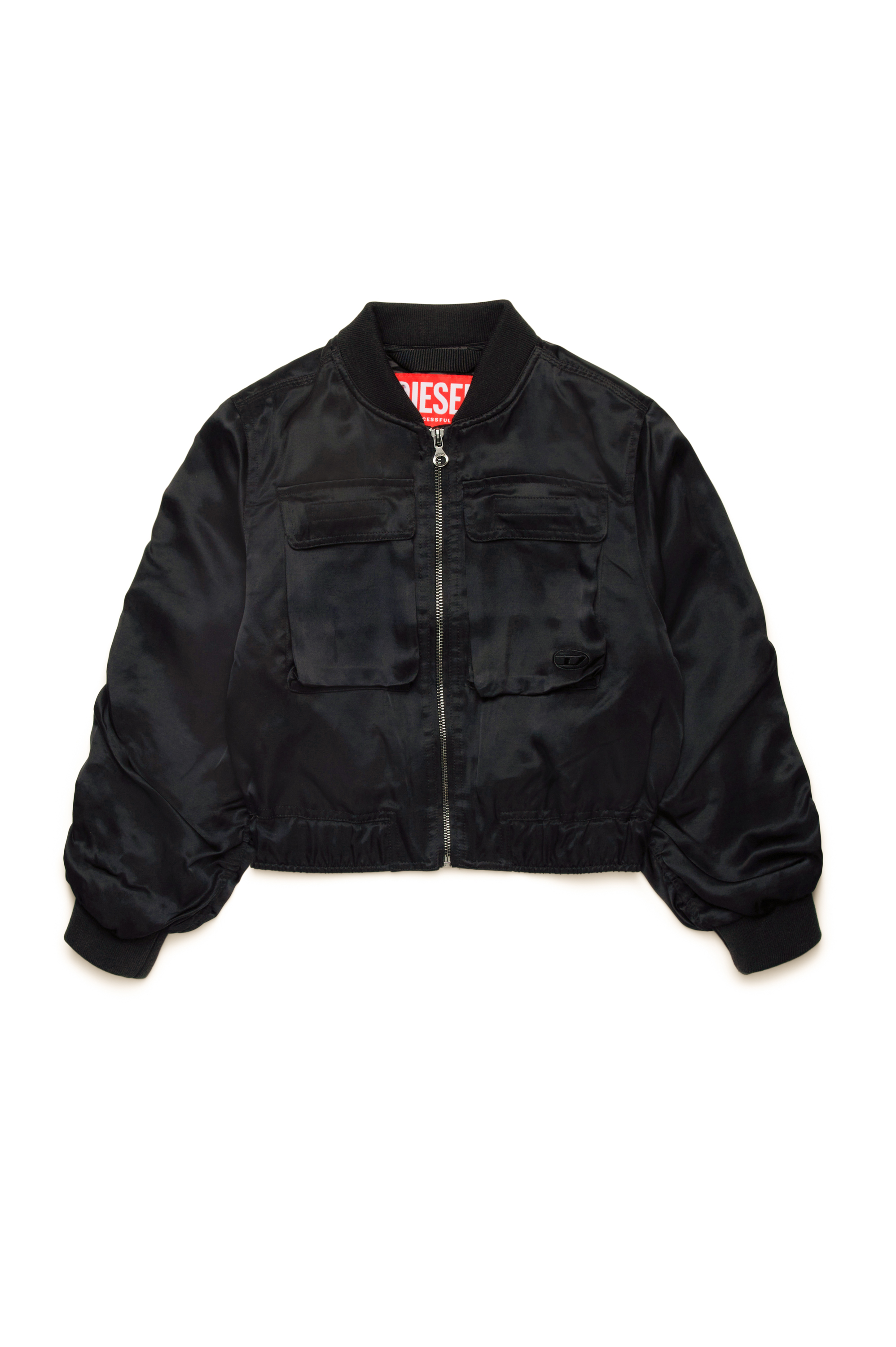 Diesel - JGKHLO, Bomber in raso con tasche cargo Donna in Nero - 1