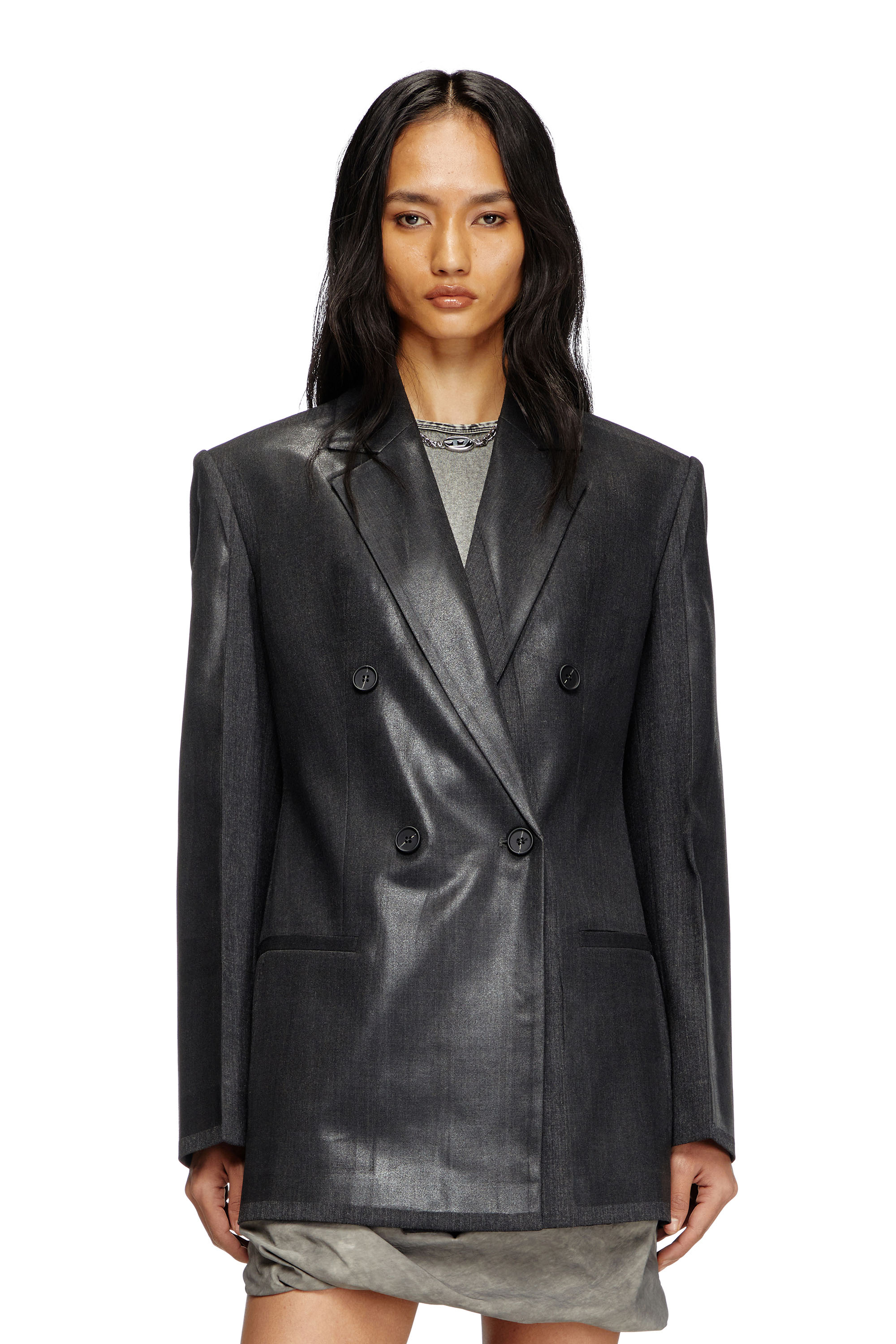 Diesel - G-ALLANT, Blazer doppiopetto con coating Donna in Nero - 1