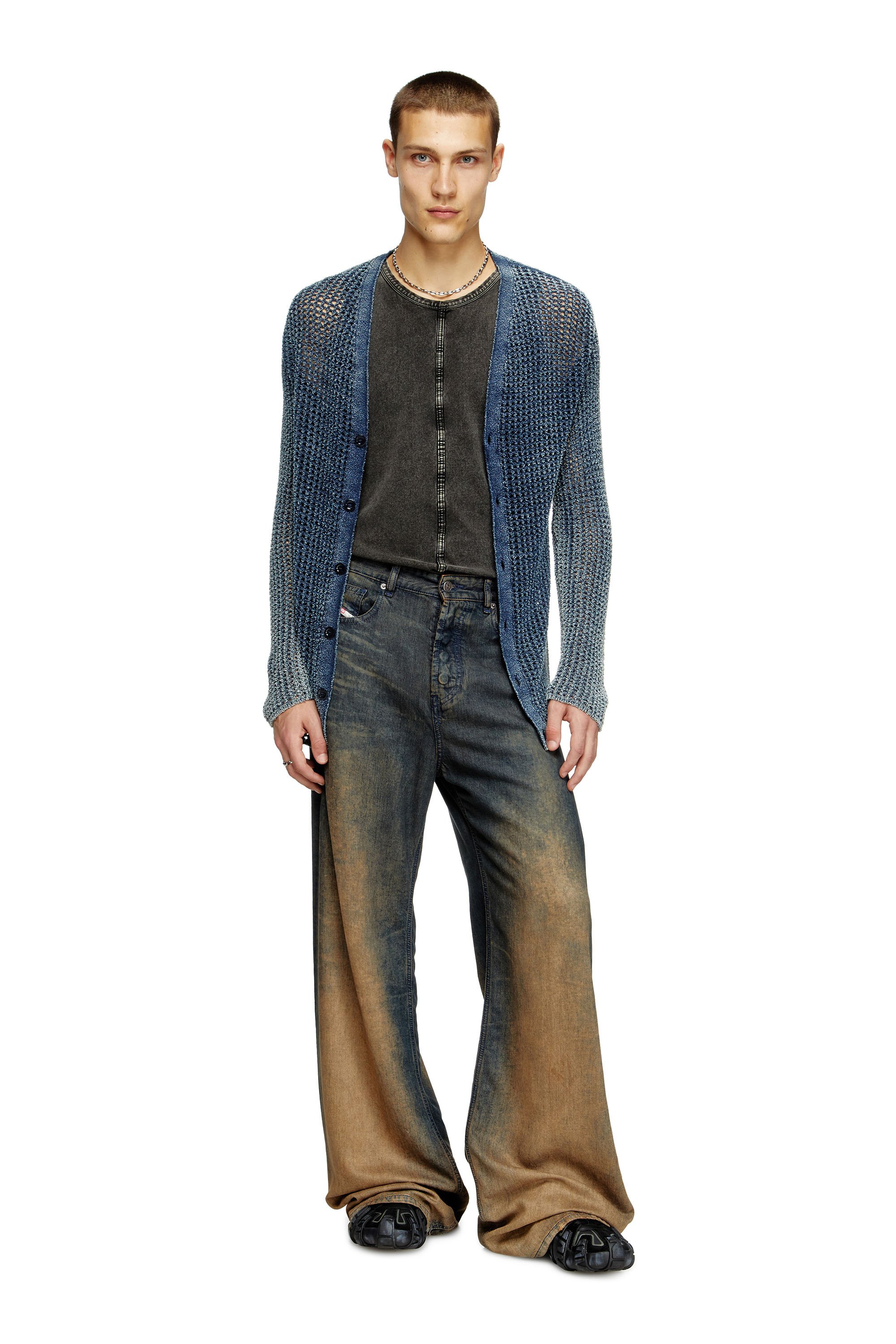 Diesel - K-REDRAM, Cardigan traforato in filato denim Uomo in Blu - 2