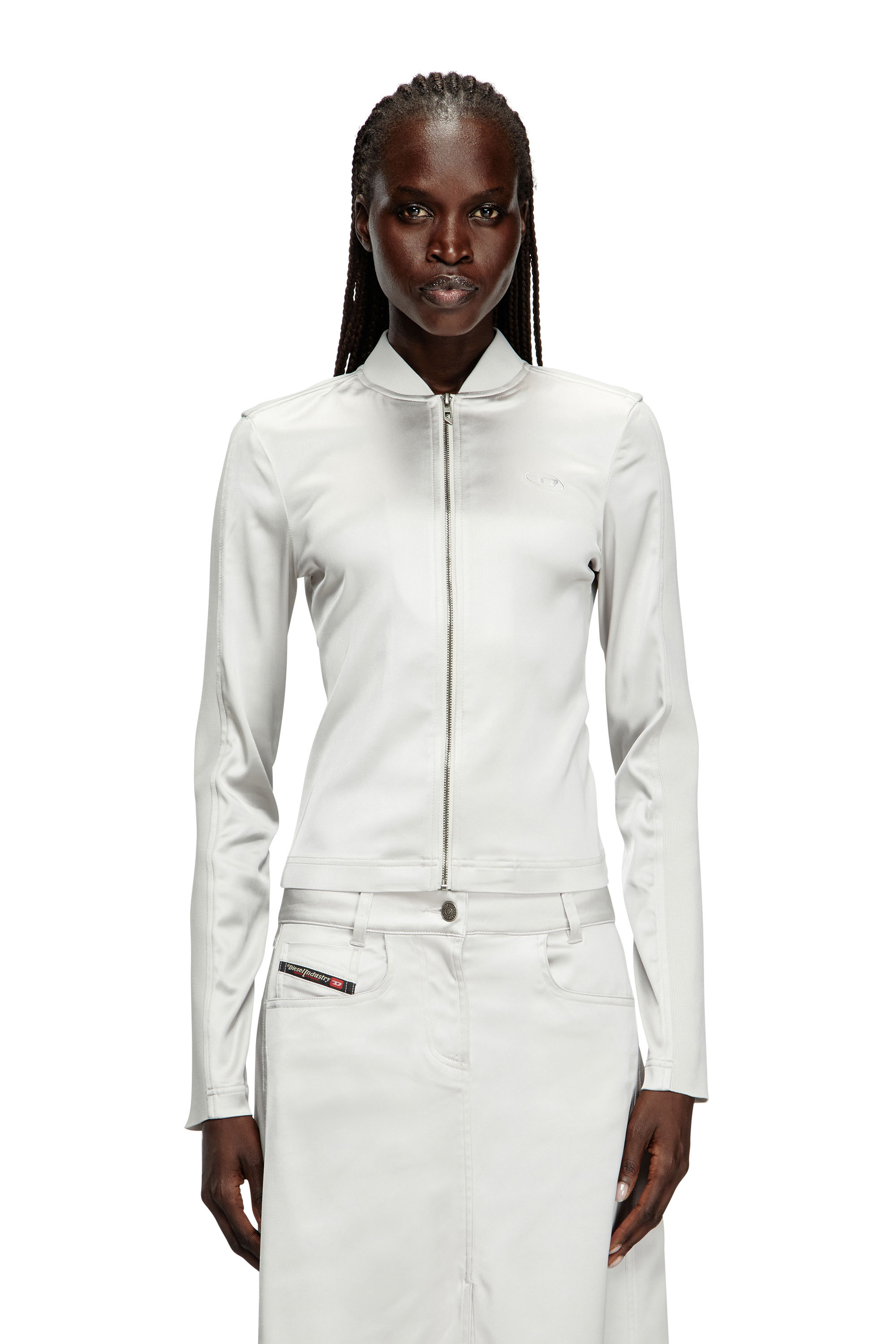 Diesel - G-OPER, Giacca in maglia e raso stretch Donna in Grigio - 1