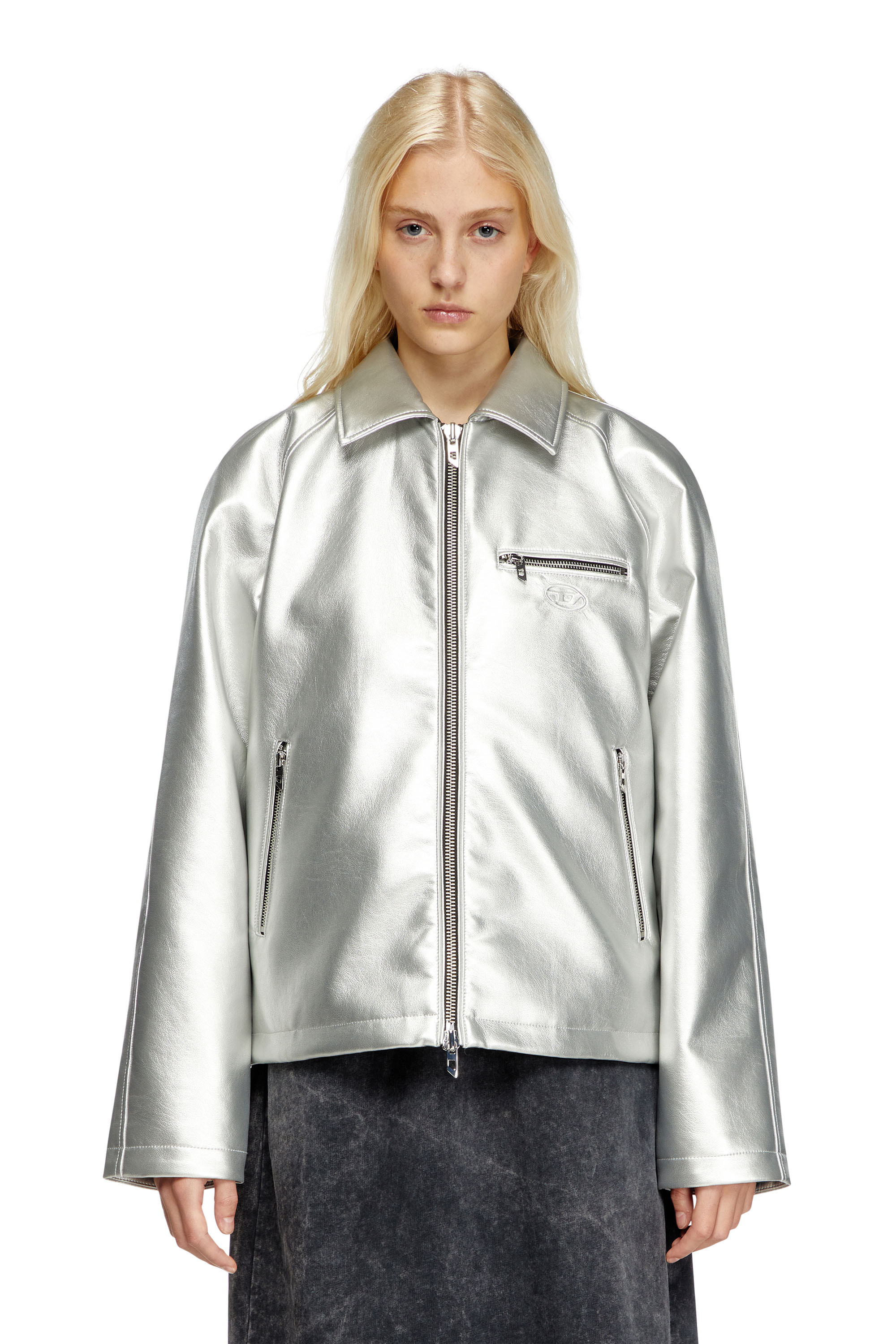 Diesel - J-THOME, Giacca sportiva metallizzata Unisex in Argento - 1