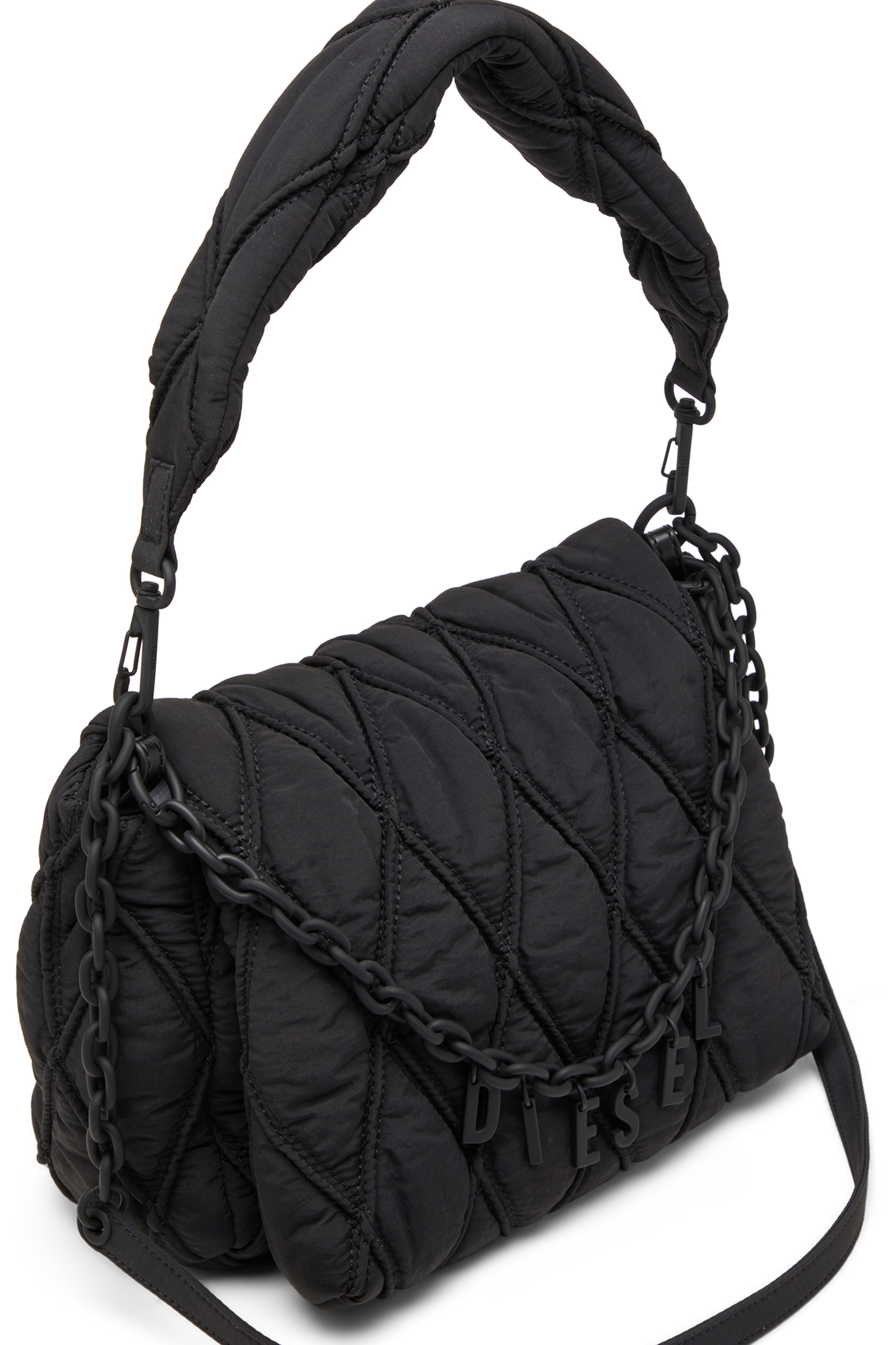 Diesel - CHARM-D SHOULDER M, Charm-D M-Borsa a spalla in nylon trapuntato Donna in Nero - 4