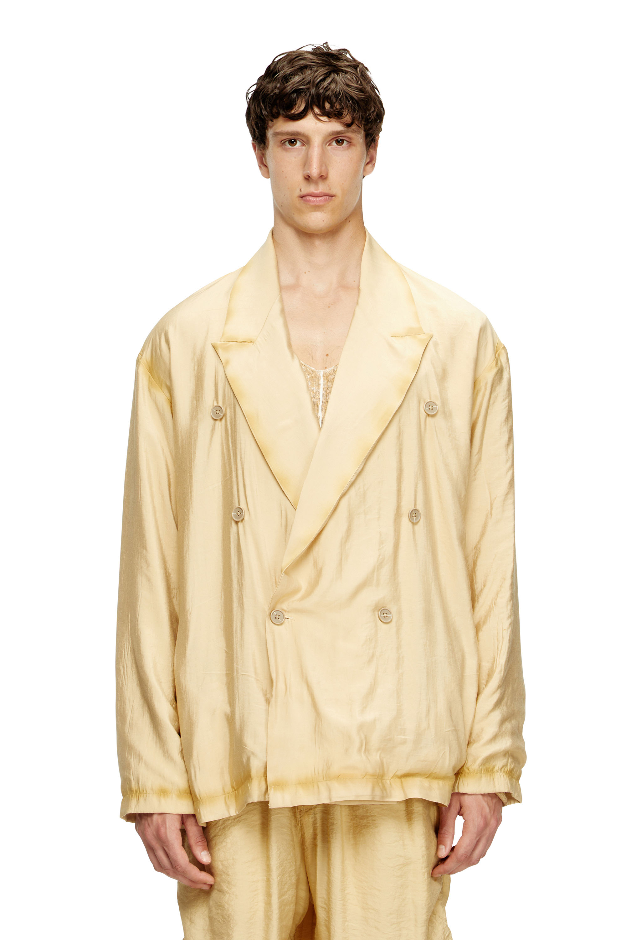 Diesel - J-KEYSERY, Blazer doppiopetto effetto stropicciato Uomo in Beige - 1