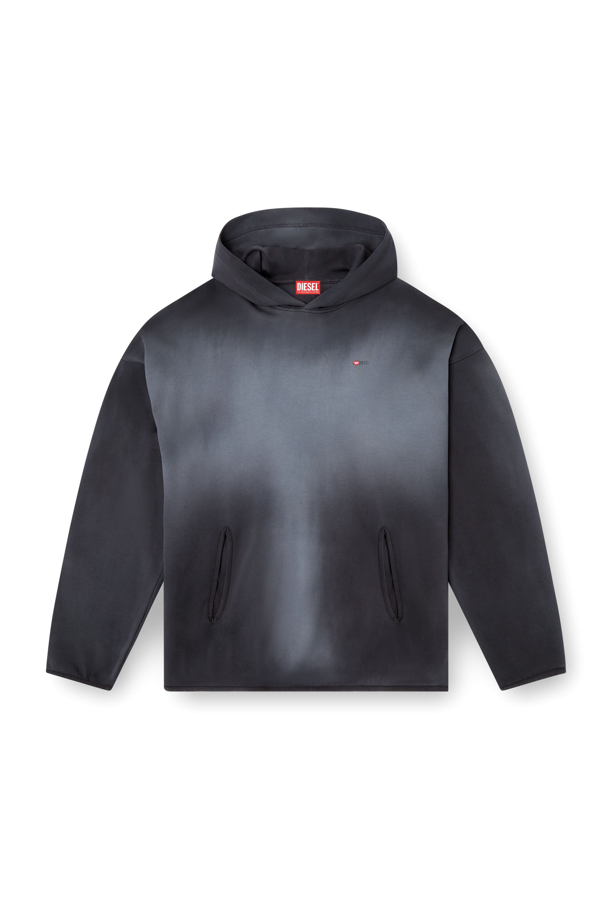 Diesel - S-EE-T1, Man's Faded hoodie with micro logo in Black - 3