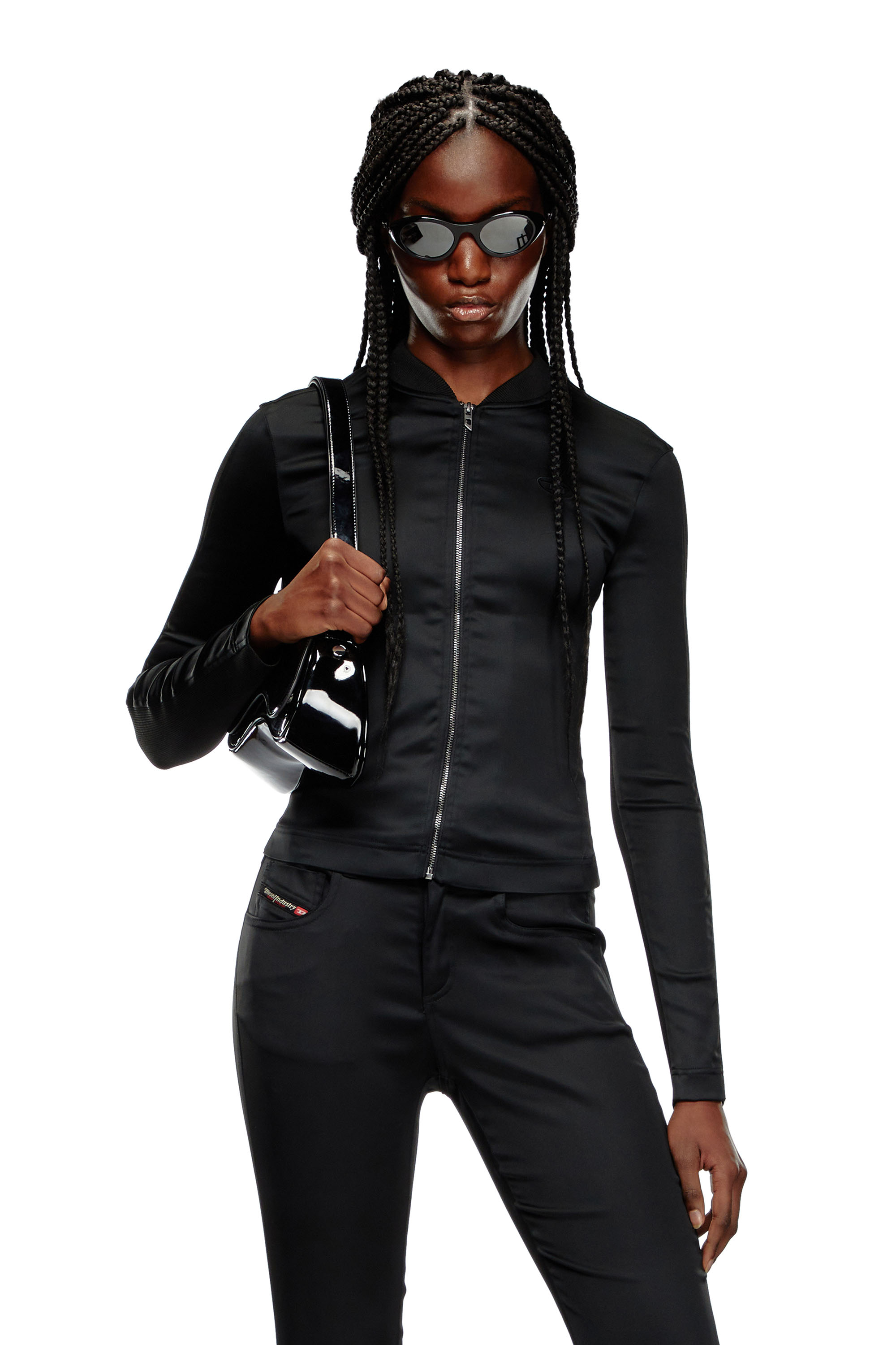 Diesel - G-OPER, Giacca in maglia e raso stretch Donna in Nero - 1