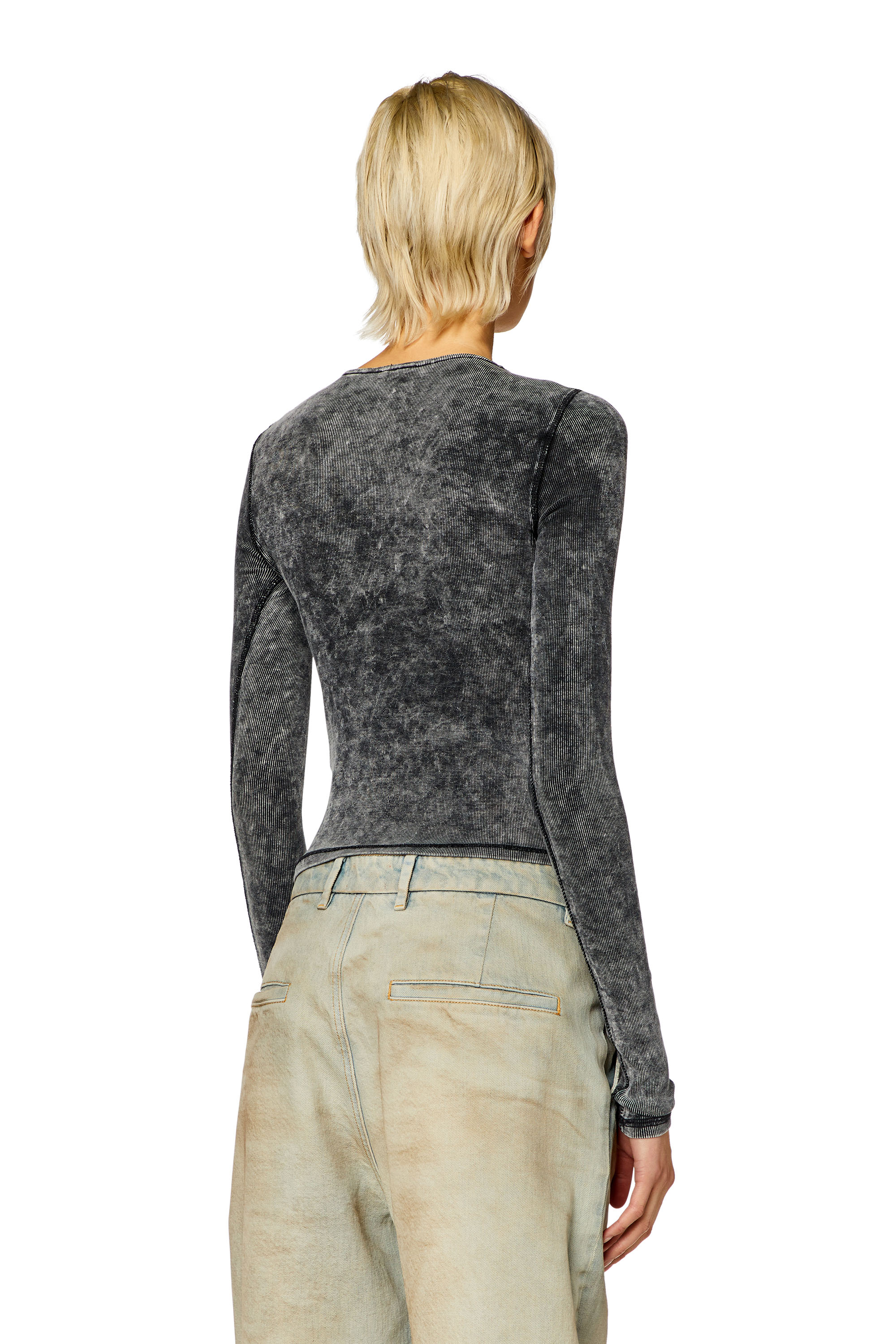 Diesel - T-RESPEC-LS, Top a coste con Oval D in metallo Donna in Grigio - 4