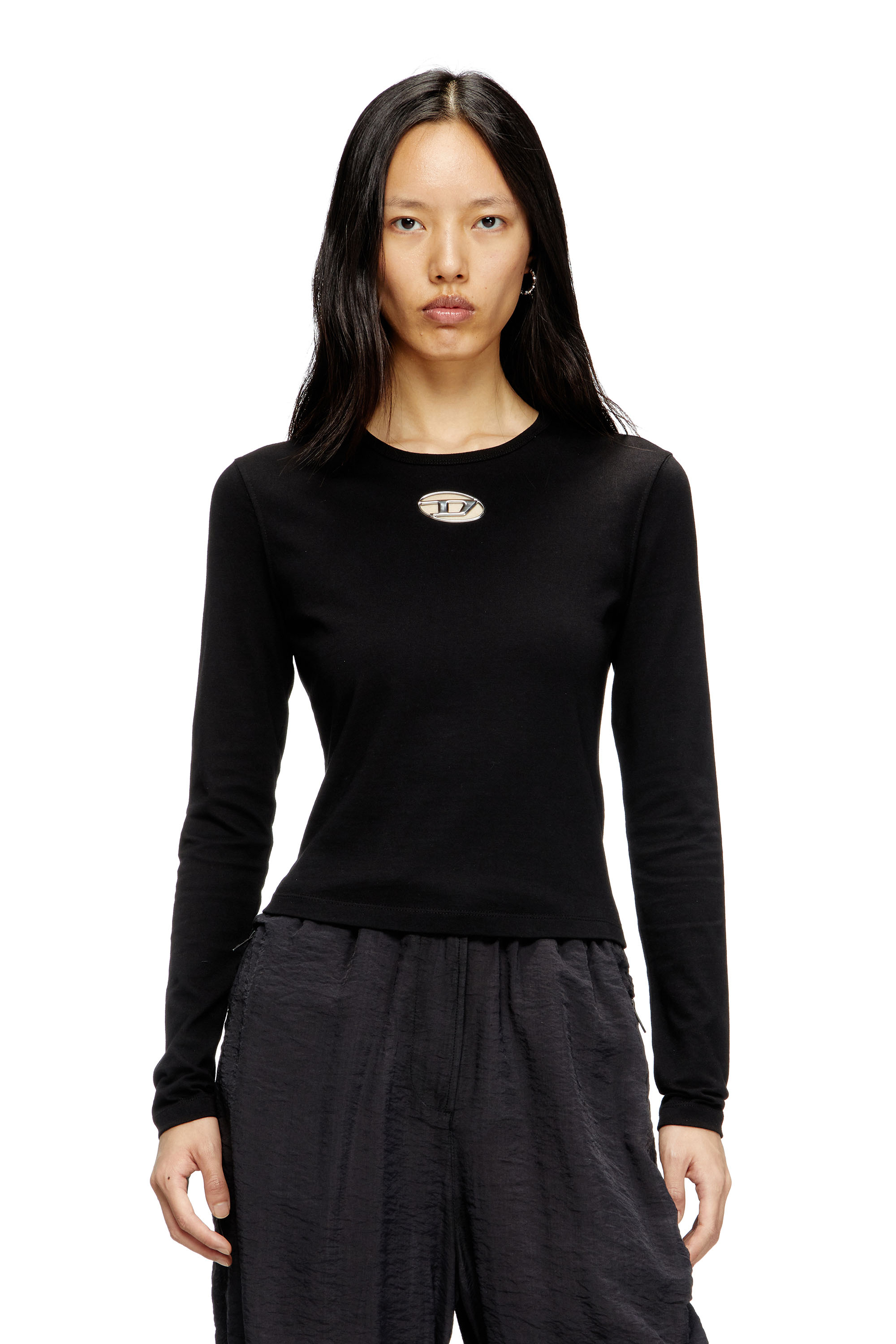 Diesel - T-UNCUTIE-LONG-LS-OD, Top a maniche lunghe con Oval D cut-out Donna in Nero - 1