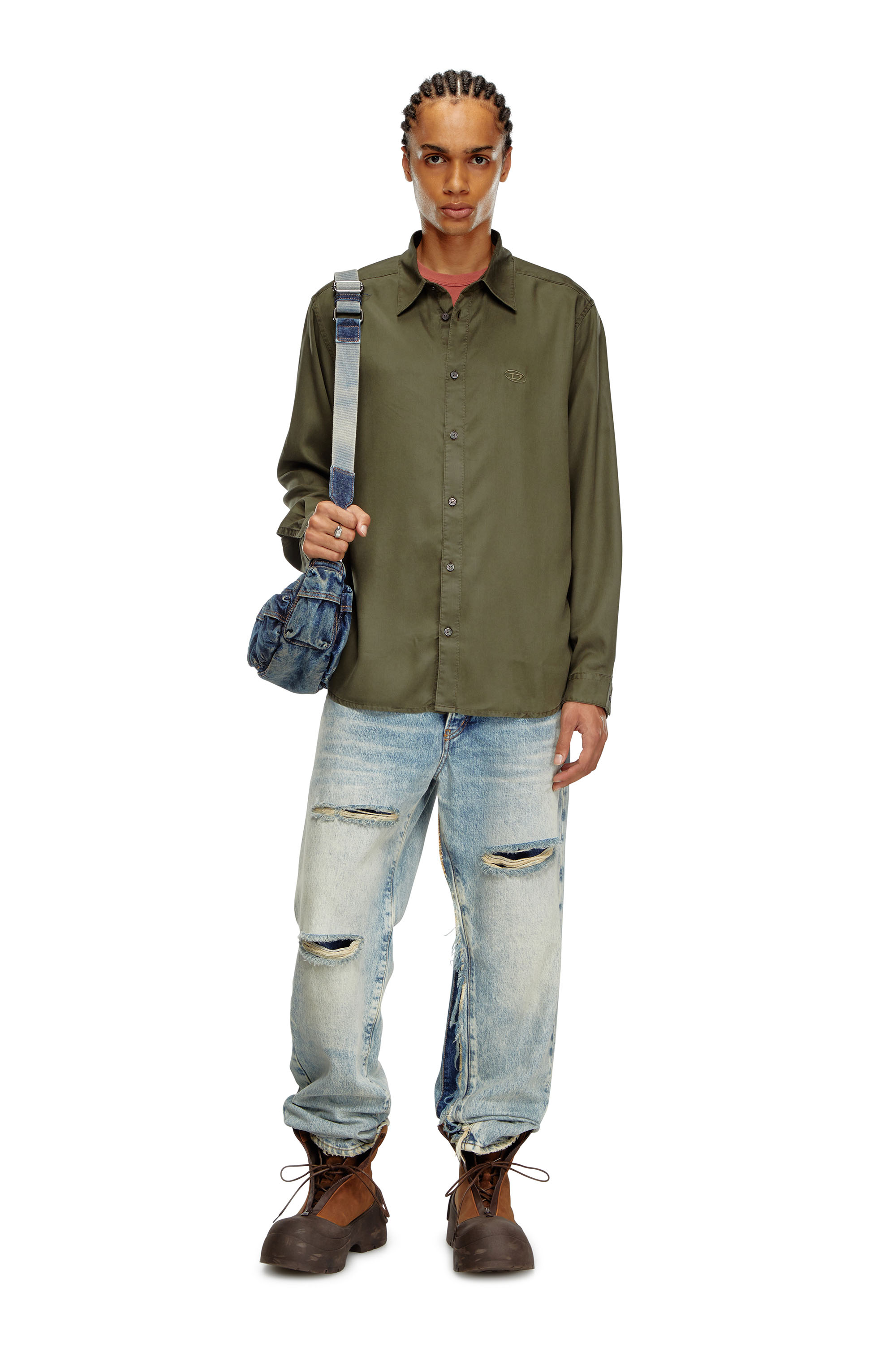Diesel - S-SIMPLY-C, Camicia fluida con ricamo logo Uomo in Verde - 2