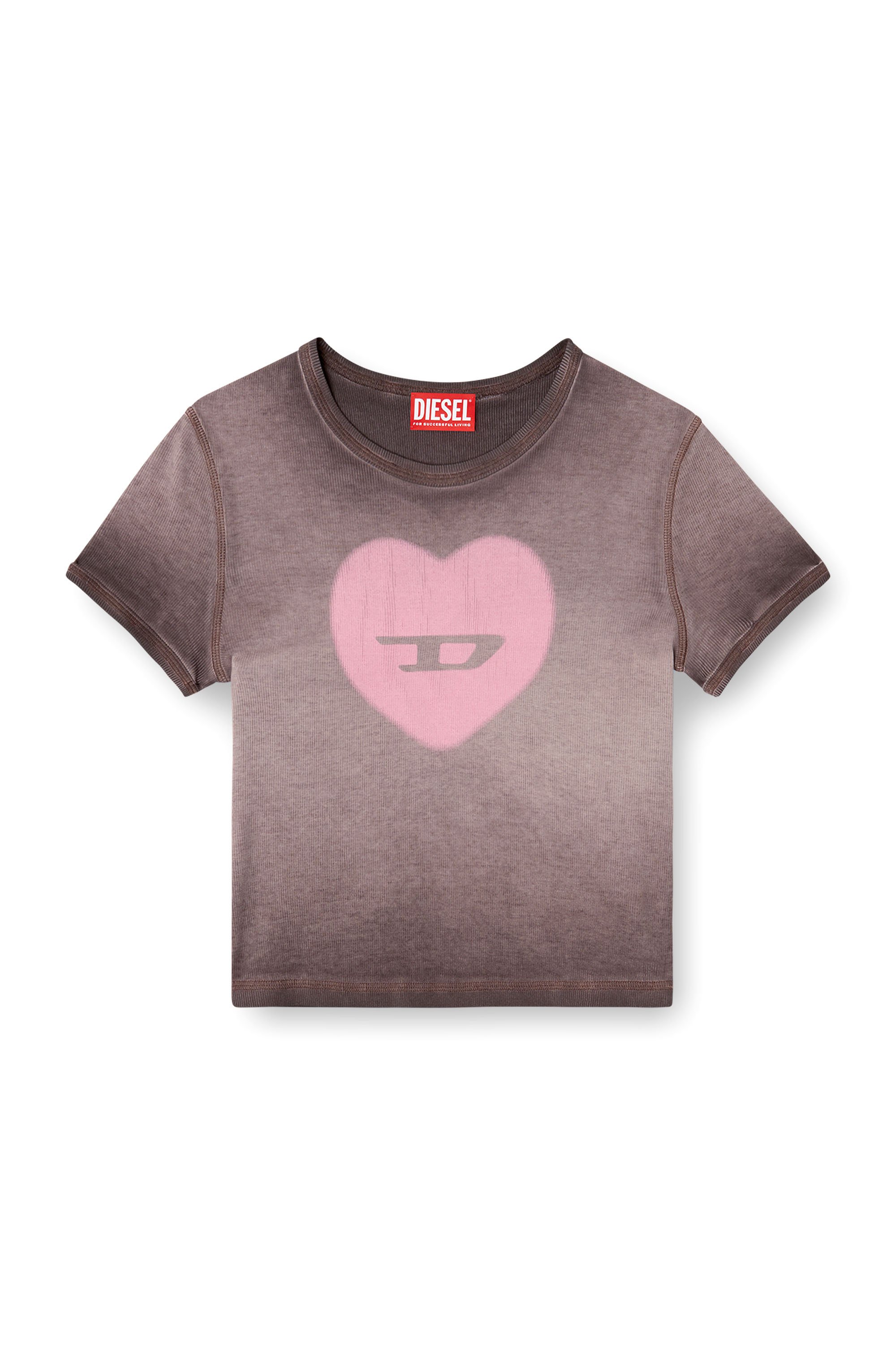 Diesel - T-ELE, T-shirt a costine con cuore D effetto acquerello Donna in Viola - 3