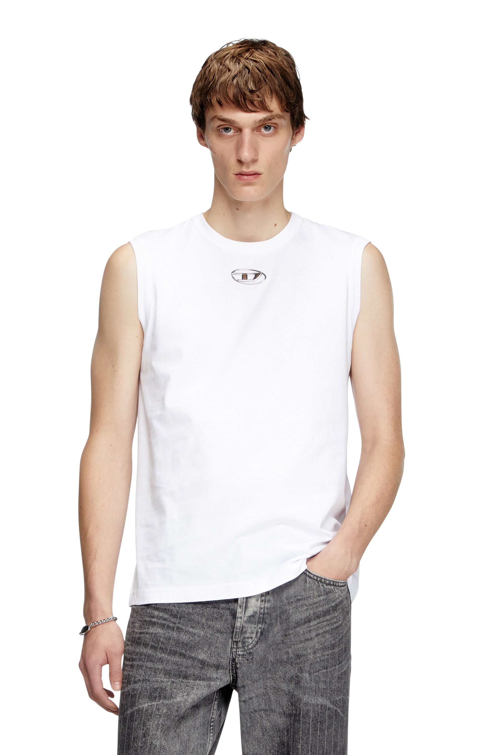 Diesel - T-BISCO-OD, Tank top con Oval D metallizzato Uomo in Bianco - 1