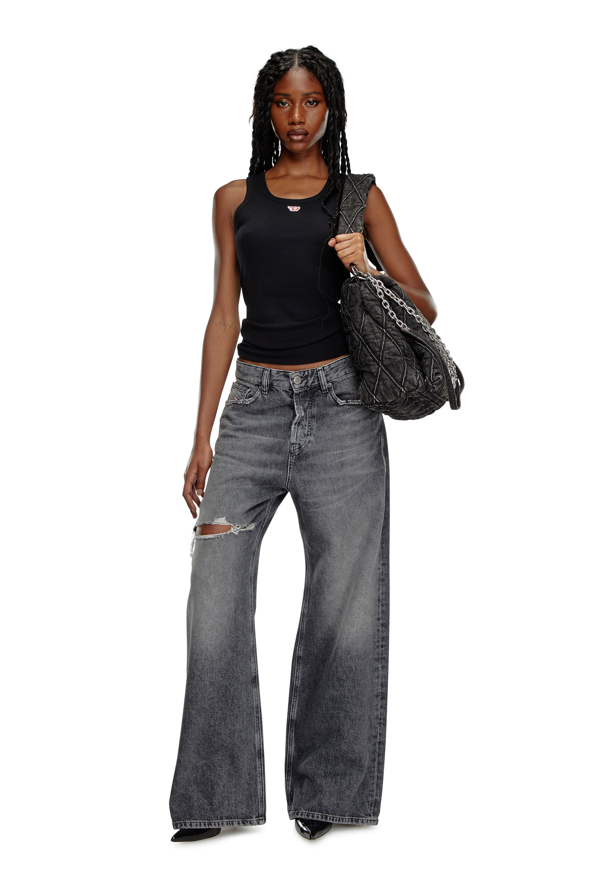 Diesel - T-ANKY-D, Canotta con patch D ricamata Donna in Nero - 2