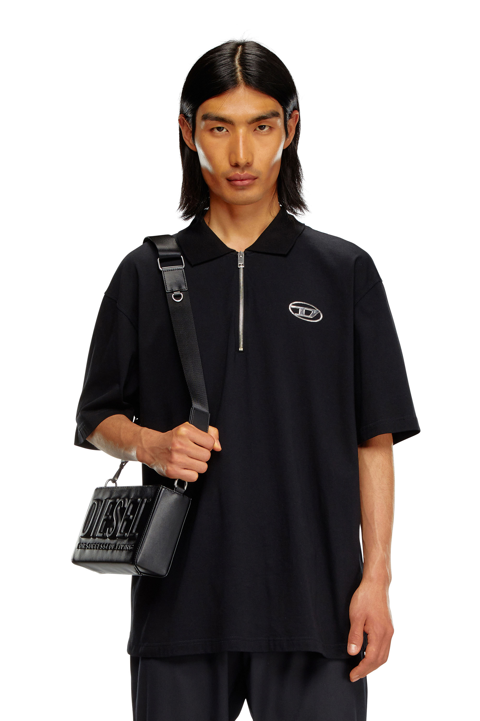 Diesel - T-VOR-OD, Polo con mezza zip Uomo in Nero - 1