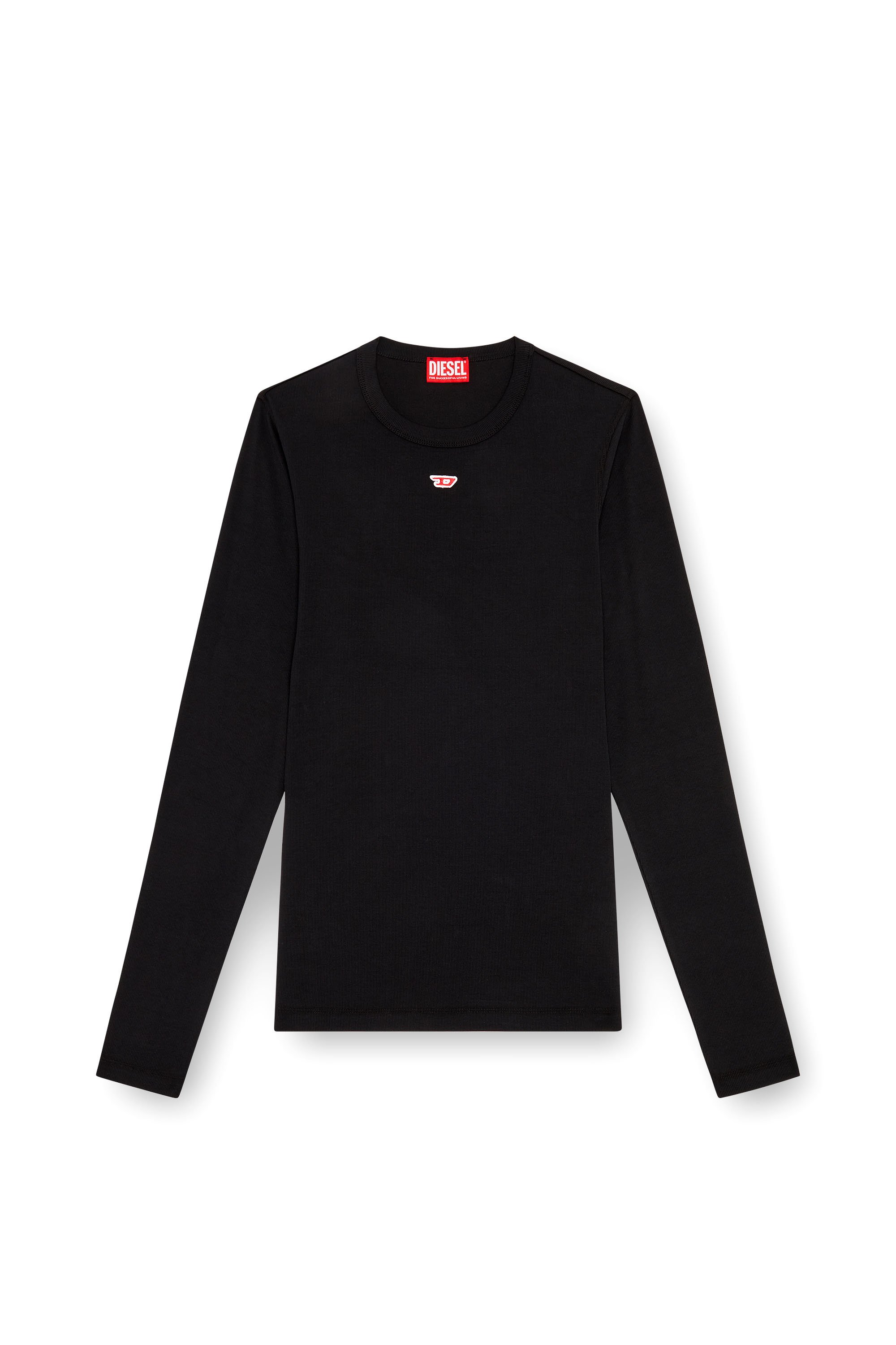 Diesel - D-RIBBER-LS-N, Maglia a maniche lunghe con logo D applicato Uomo in Nero - 3