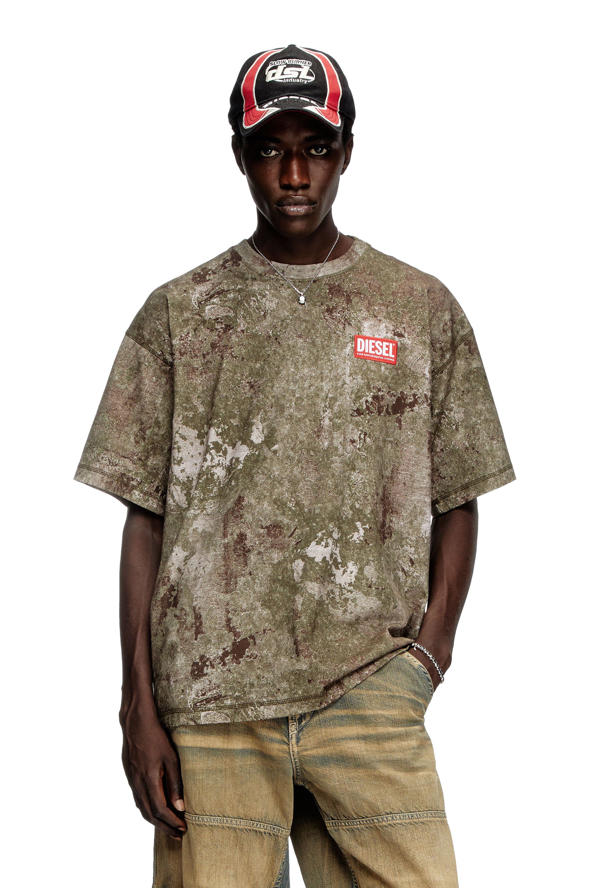 Diesel - T-BOXT-R12, T-shirt con effetto marmorizzato burnout Uomo in Verde - 1