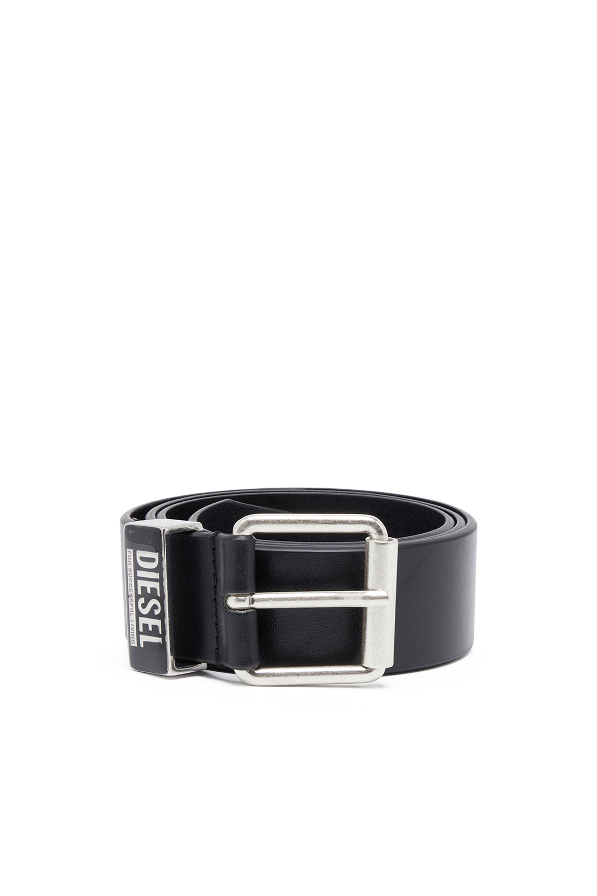 Diesel - B-GLOSSY LOOP 40, Cintura in pelle con passante smaltato Uomo in Nero - 1