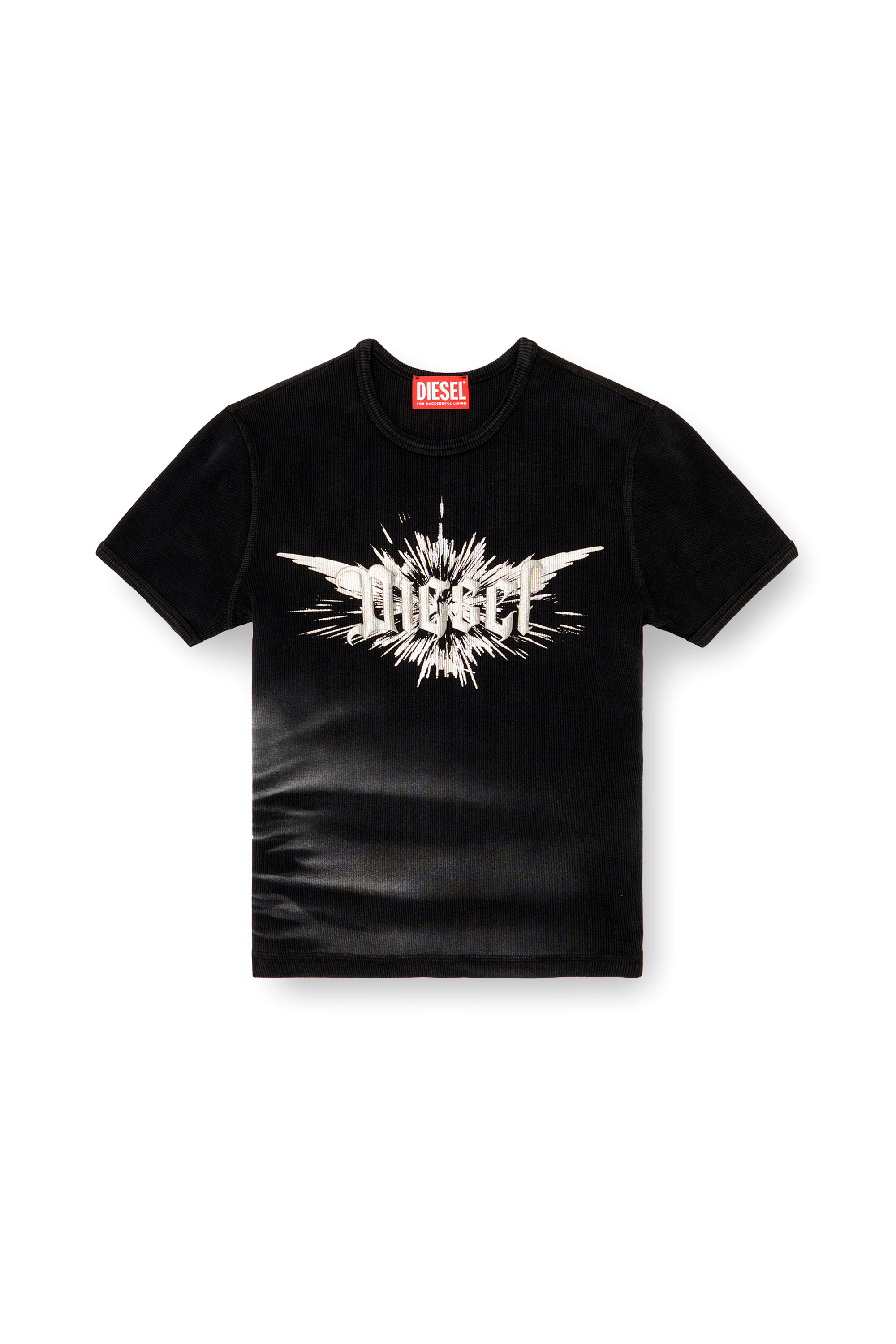 Diesel - T-ELE-LONG-P2, T-shirt con stampa Diesel laminata Donna in Nero - 3
